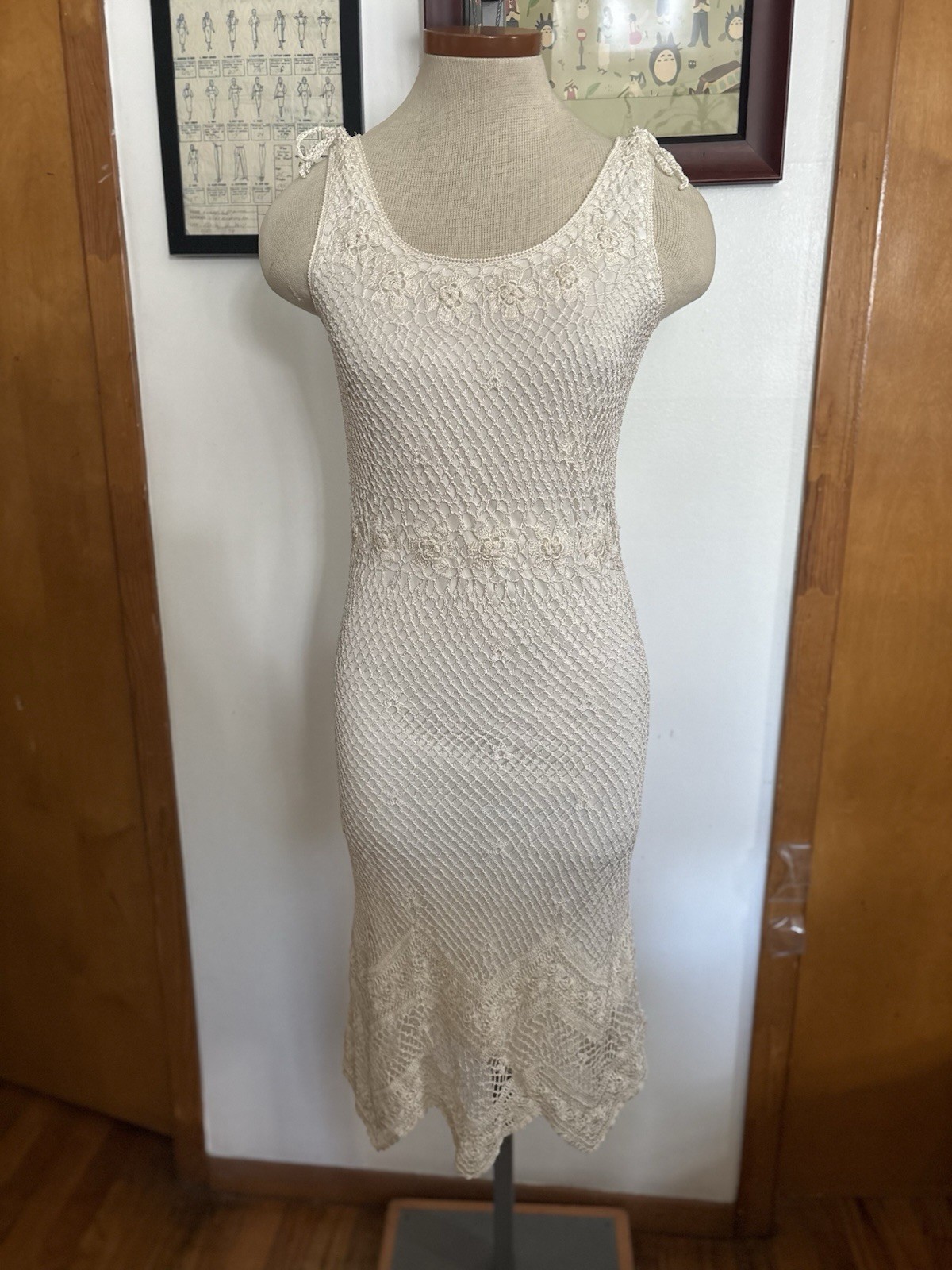 KROSCHETTA BY PAPILLON VINTAGE: Crochet Handkerchief Hem Dress SZ.S (WHITE)