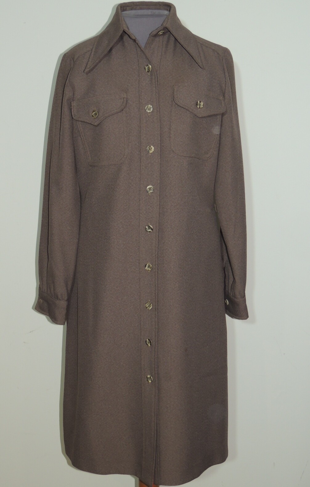 1970’s Intuitions by Kathy Manning Brown Knit Shirt Dress MED