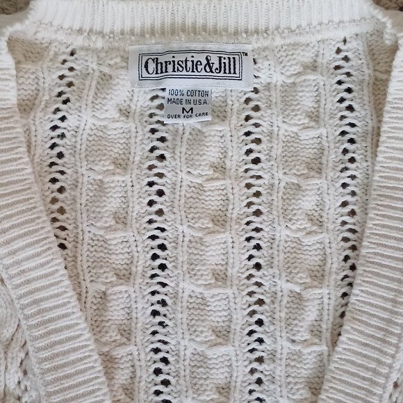 Christie & Jill vintage cableknit V-neck cream cardigan M