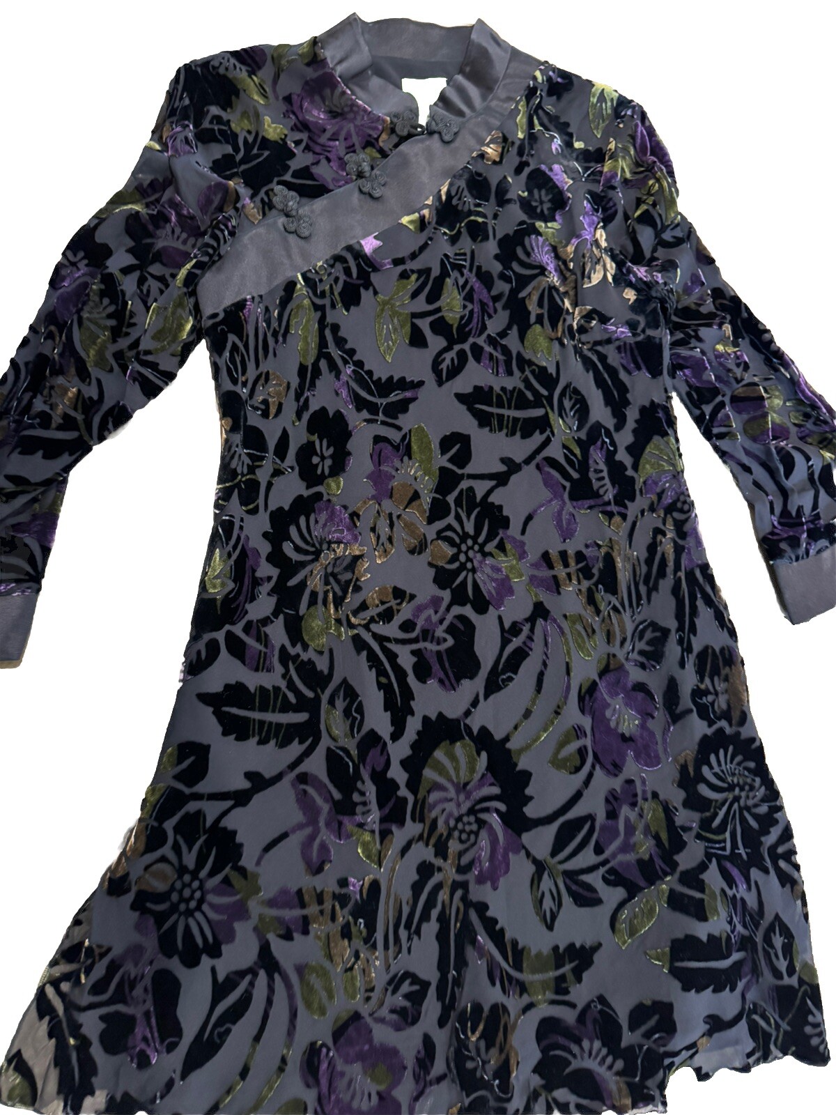 Citrine Vintage 90’s Y2K Asian Inspired Silk Velvet Burnout Dress Fairy Witchy M