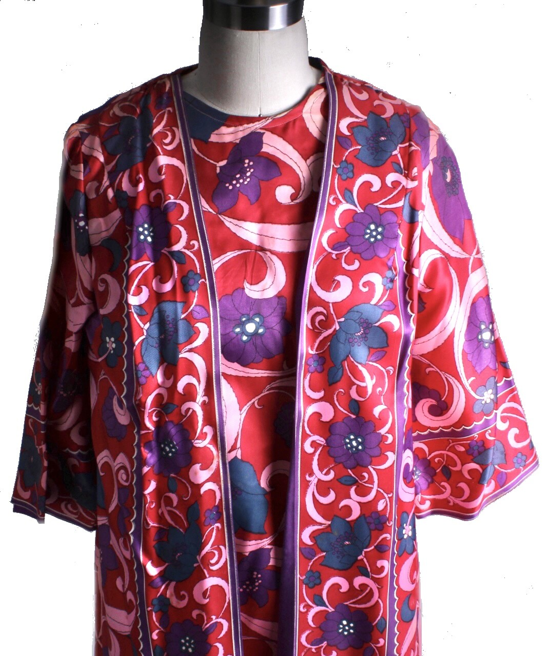 VTG 1970s Diana Dean Hostess Gown Julius Lonschein Fleurs de Musee Fabric M/L