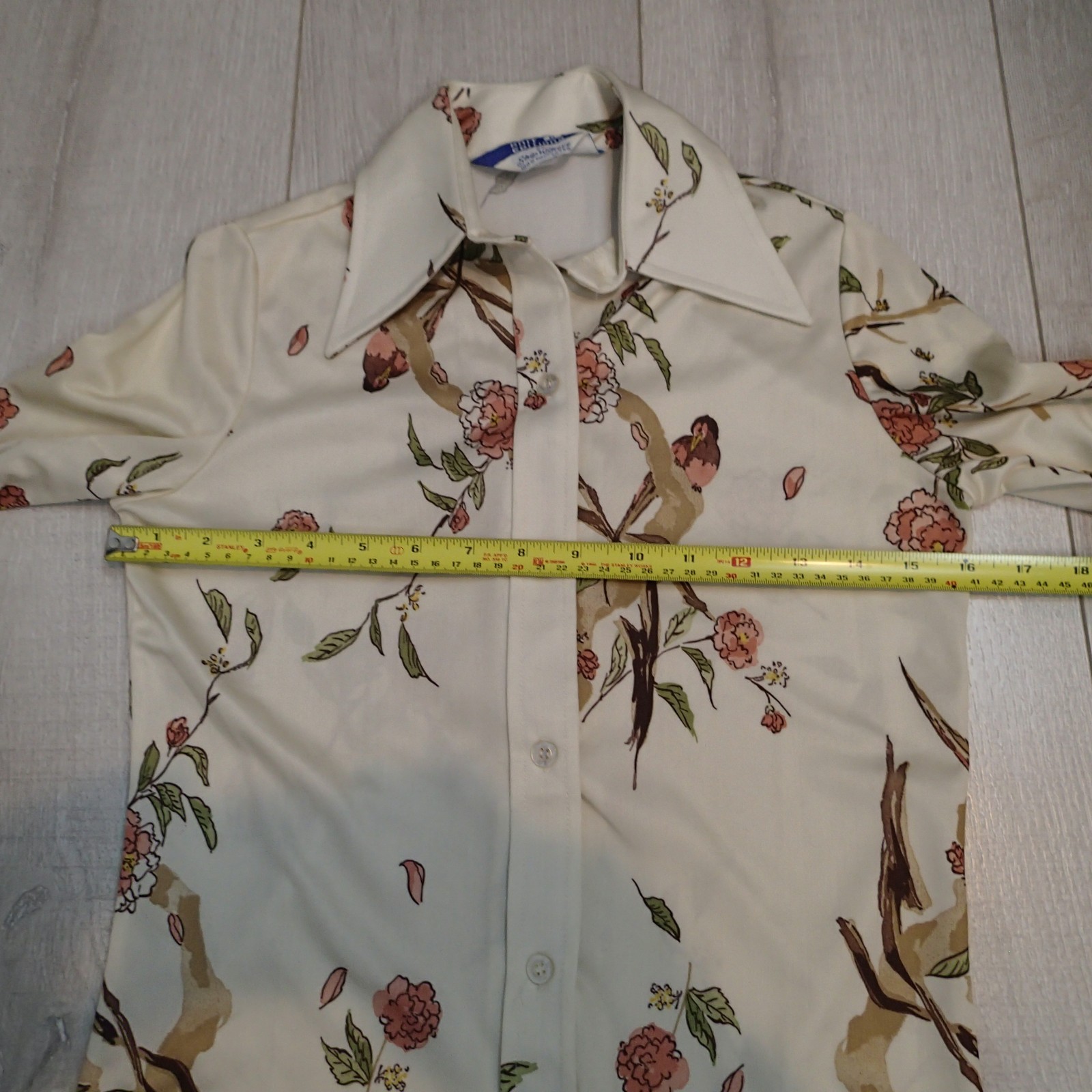 70’s VTG Women’s Knit Editions by Ship 'N Shore AOP Birds floral Blouse sz 8 top