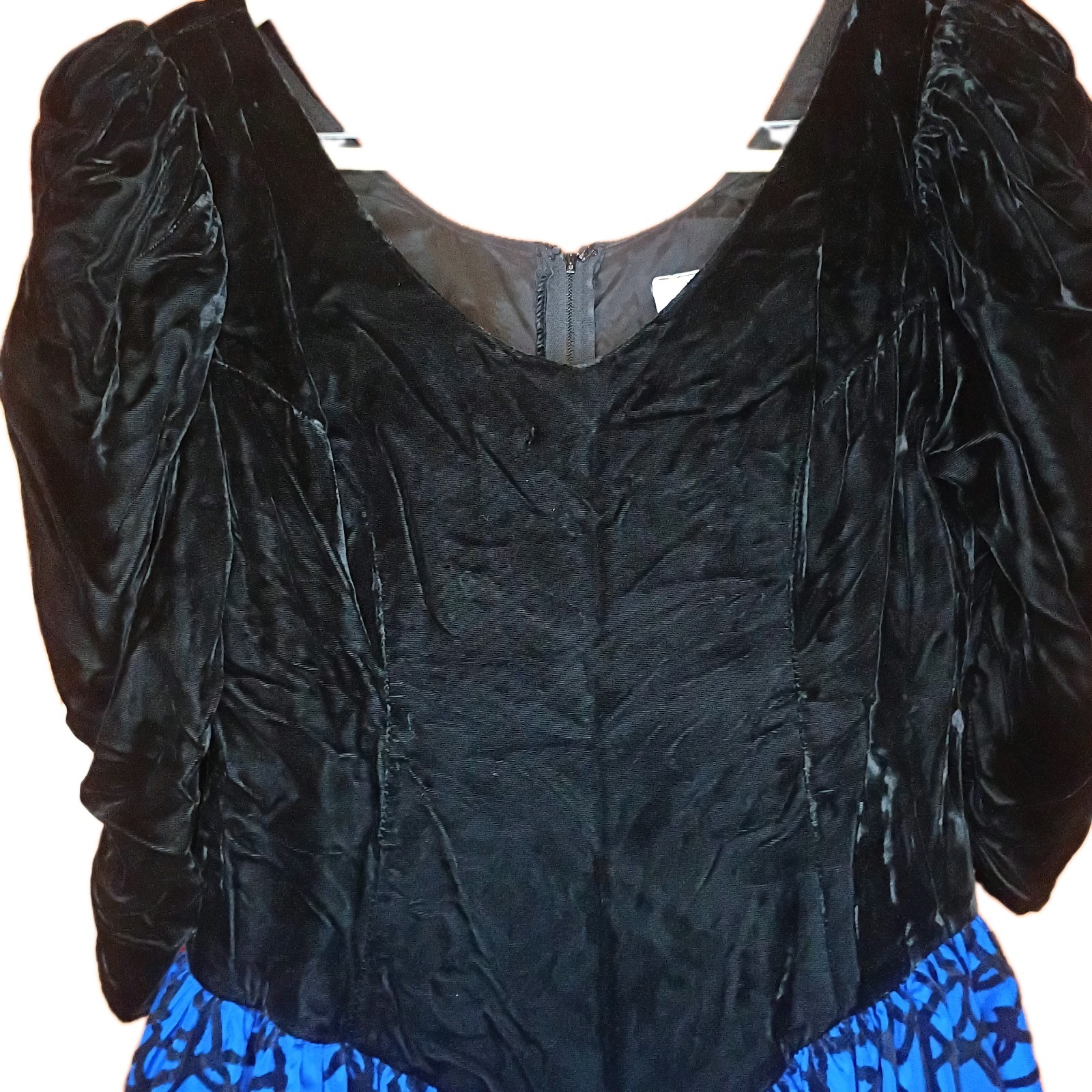 80s Vintage Formal Dress Shoulder Pads Crushed Velvet Size L Women’s Blue