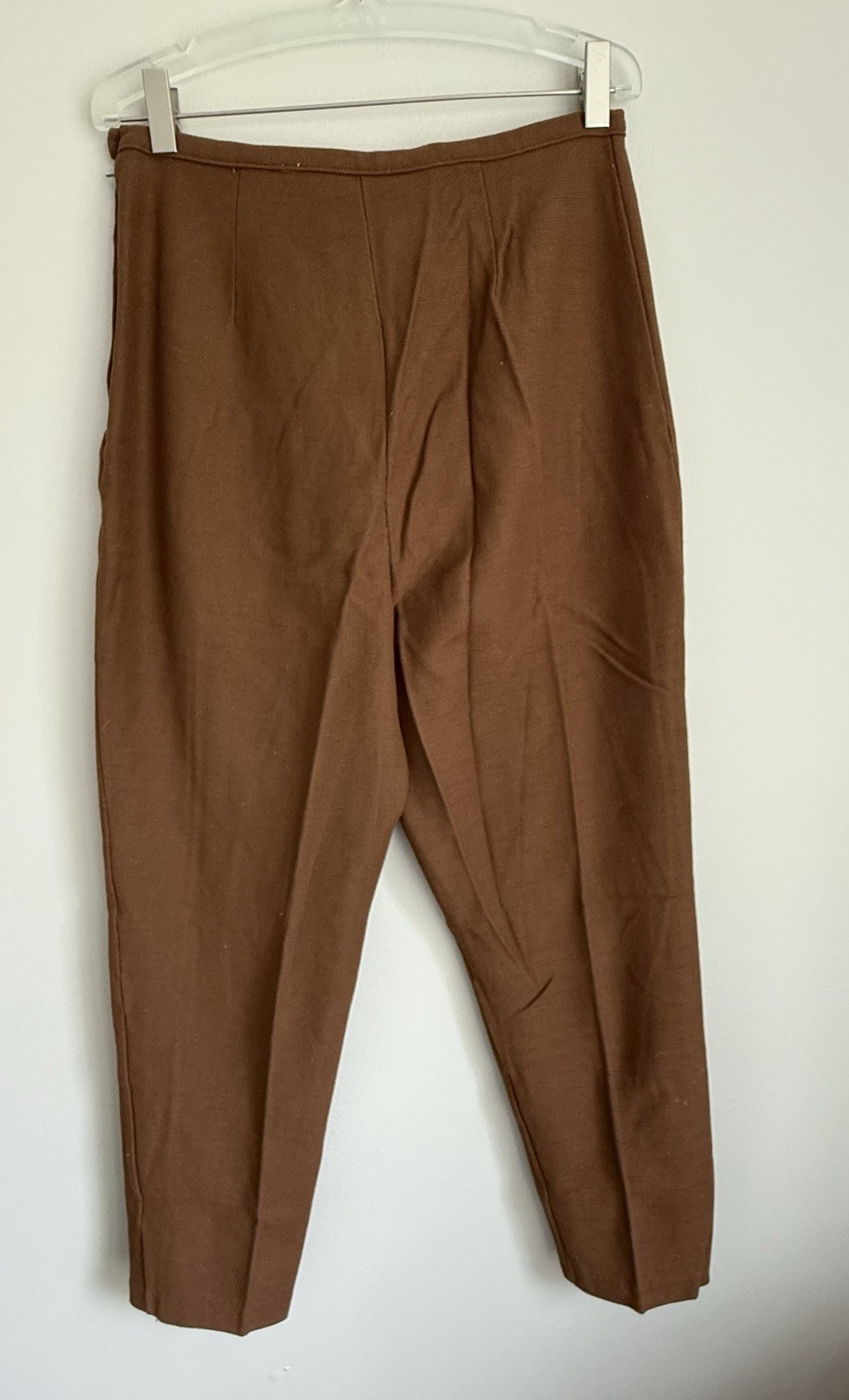 VINTAGE Women’s Cigarette Pencil Leg Cropped Pants Brown Side Zip Fitted Sz 4