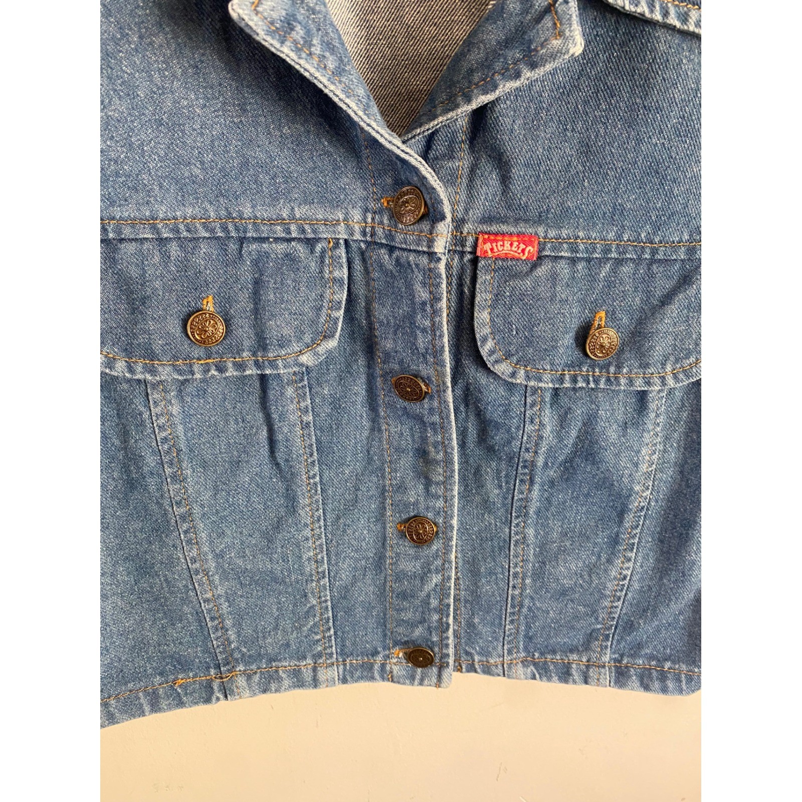 Tickets Clothing Vintage Denim Cropped Vest Blue Womens Size 5/6 Made in USA