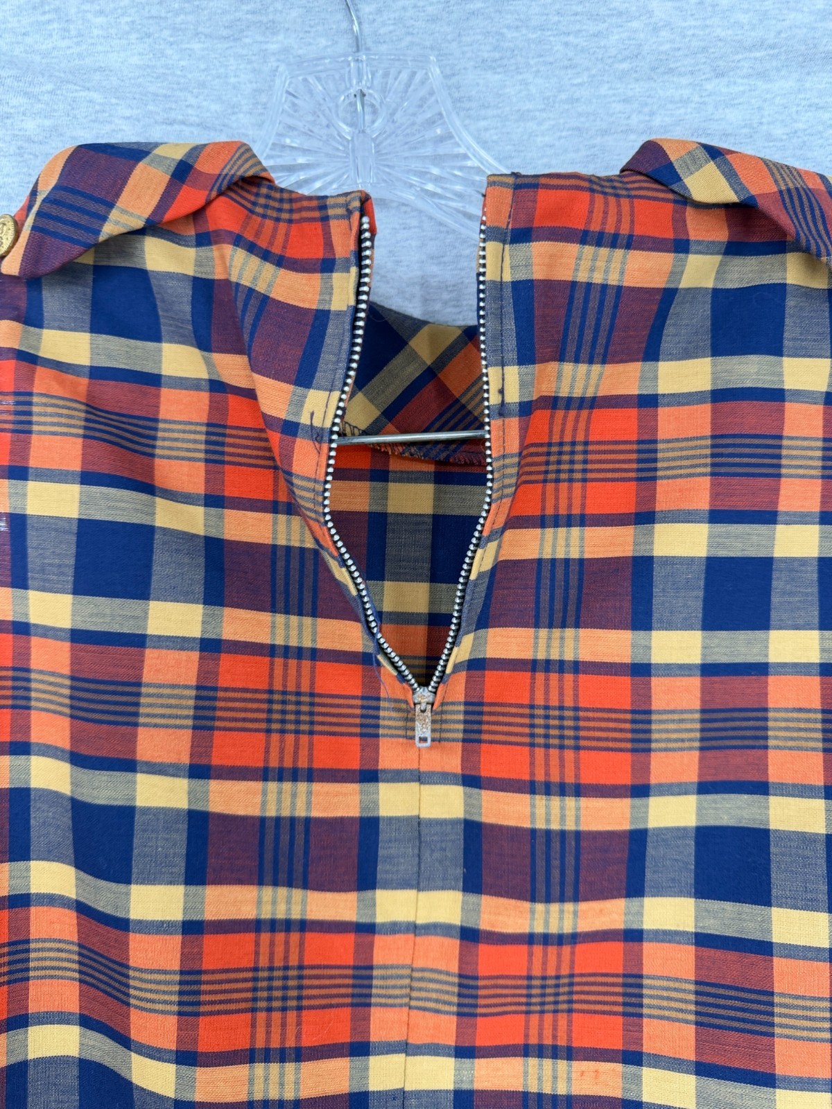 True Vintage 60s Orange / Blue Jumper Go Go Dress Plaid Mod Shift 34 Bust