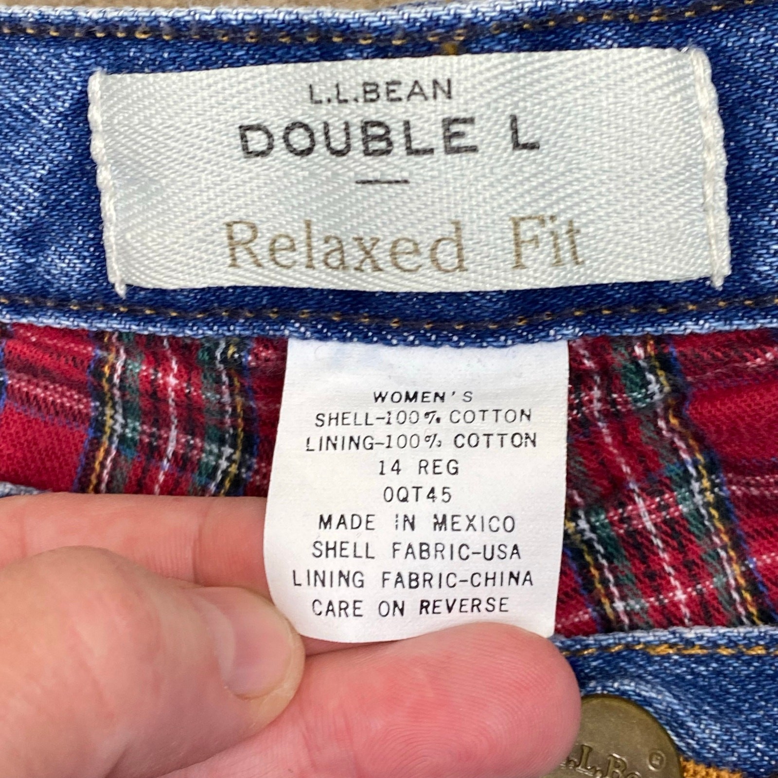 Vintage L.L. Bean Flannel Lined Jeans Size 14 Red Plaid 100% Cotton
