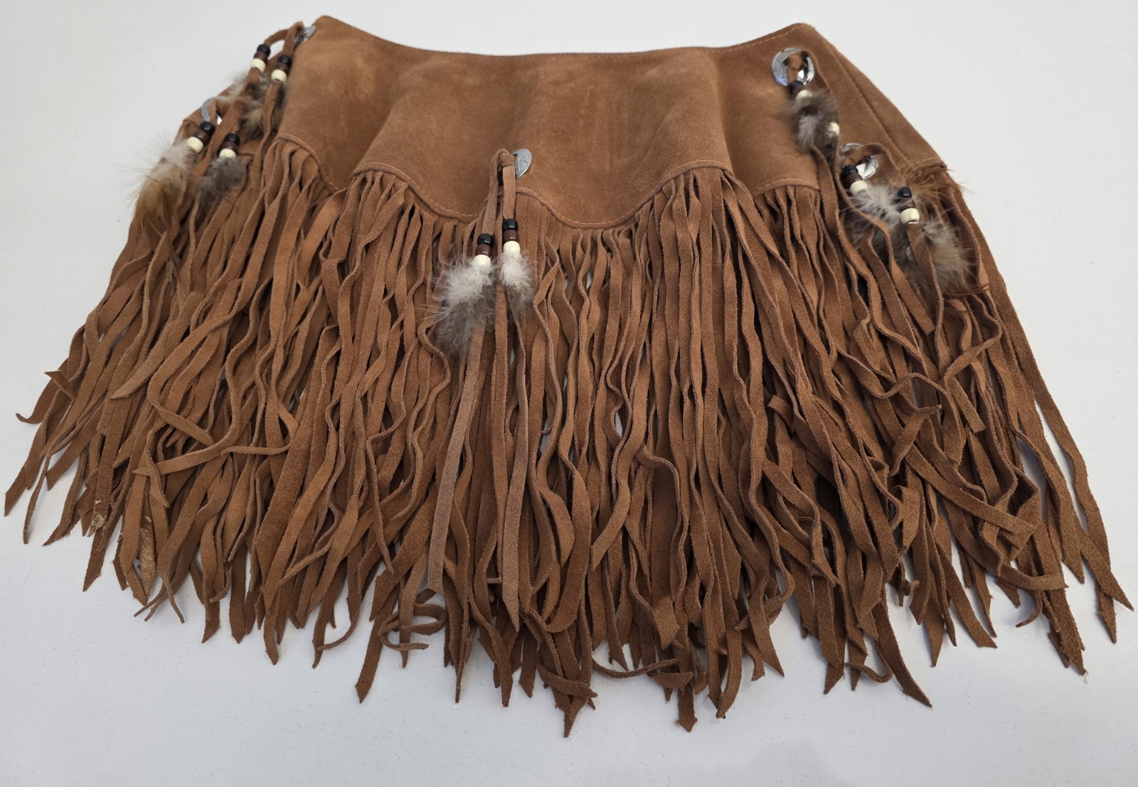 HB Vintage Suede Leather Poncho Fringe Beads Indian Native American One Size