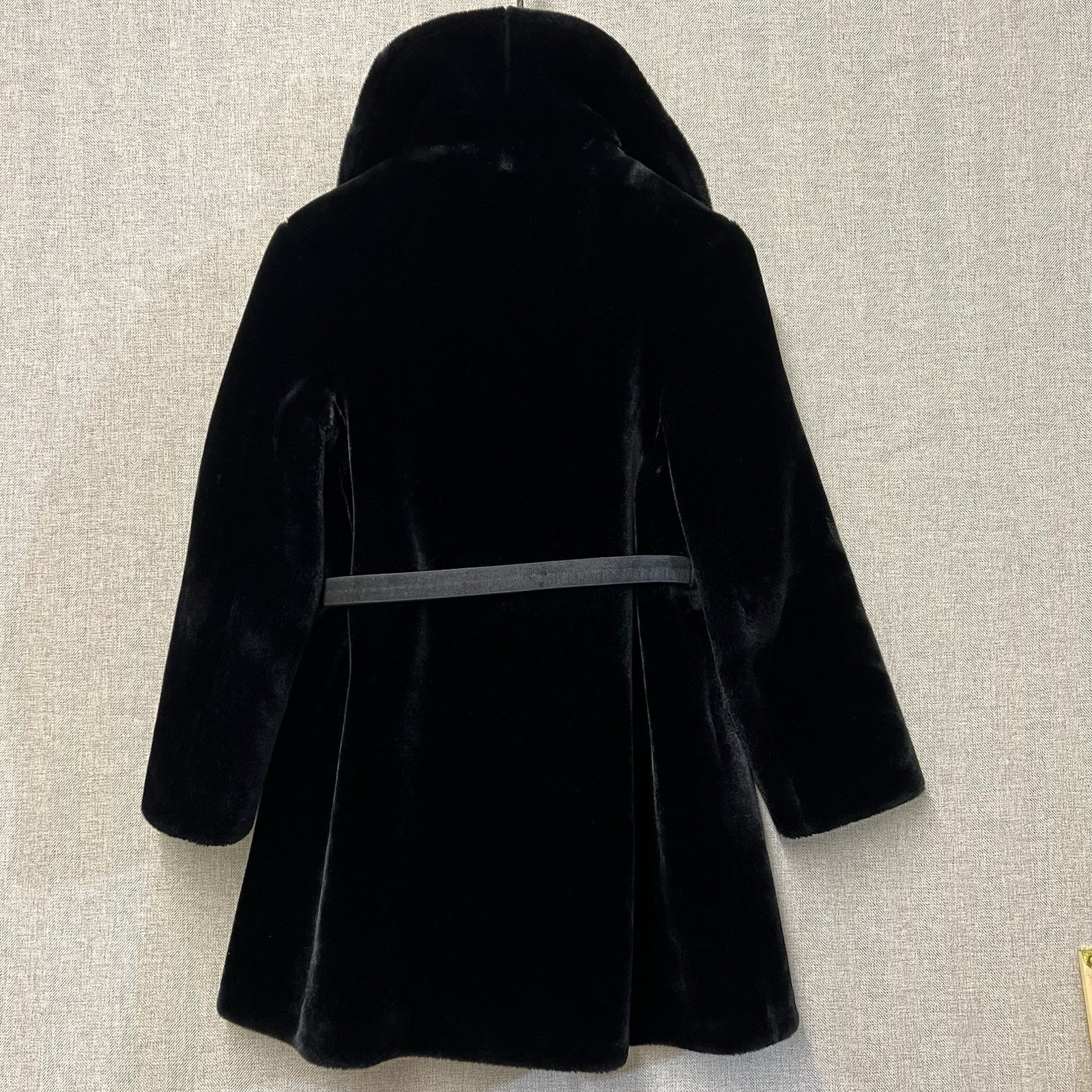 Borgazia Career Originals Vintage Faux Fur Coat Womens 10 Black Belted READ