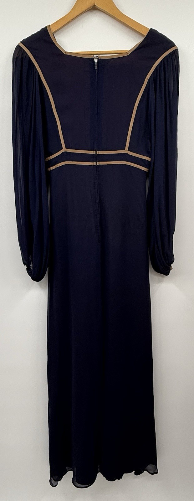 Janice Wainwright Vintage Empire Waist Blue Silk Gown 70s Edwardian SZ 12 *RARE*