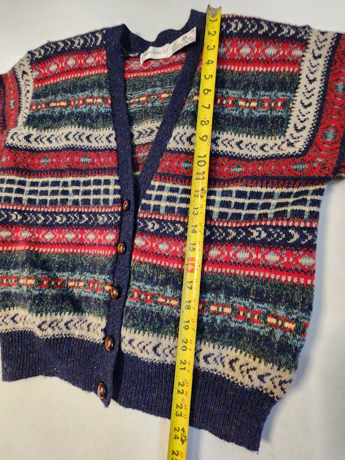 VTG Robert Scott Fair Isle 100% Wool Cardigan Sweater Boxy Grandpa Grannycore