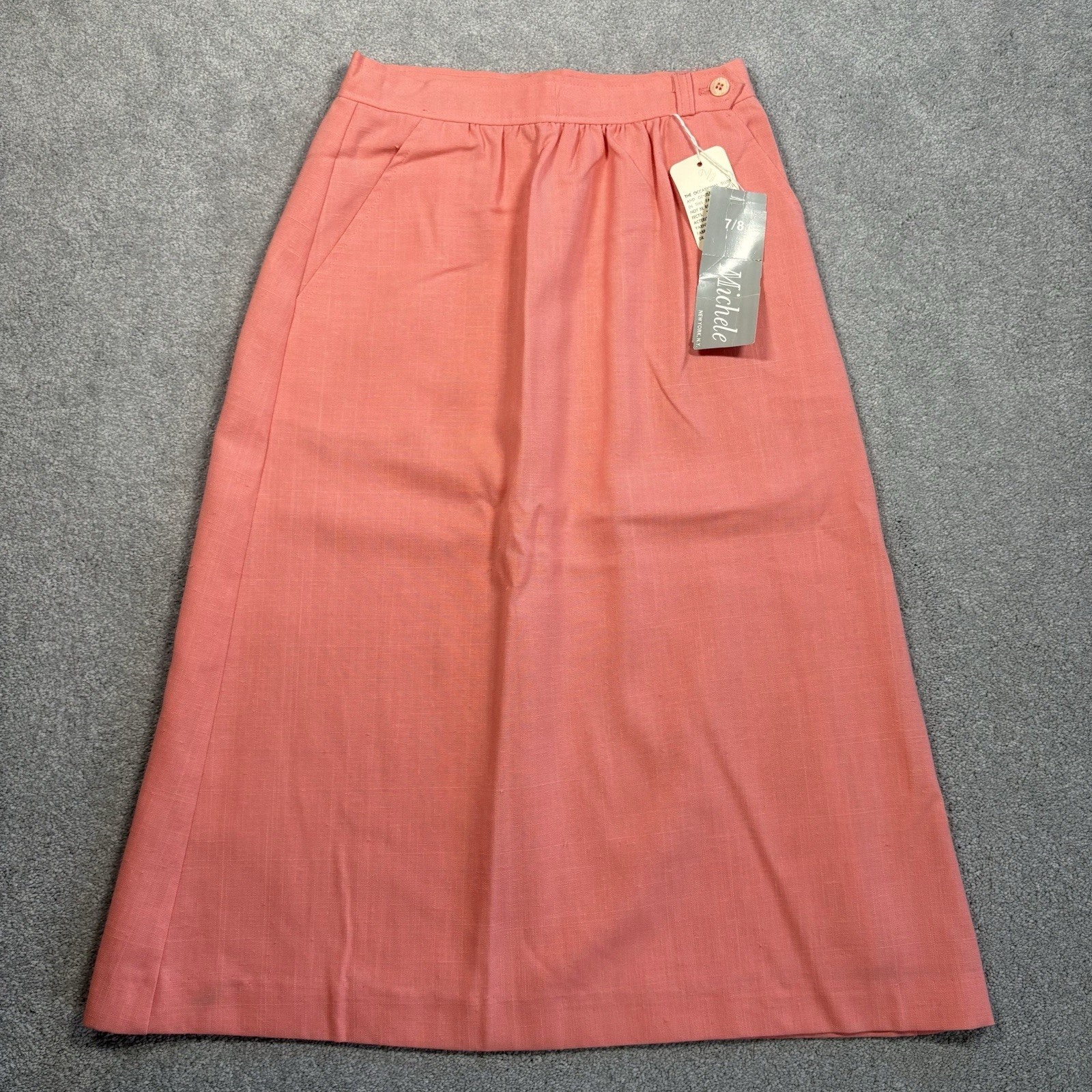 70s Michele NY Coral Pink Skirt Size 7/8 Union Made NOS Deadstock USA Vintage