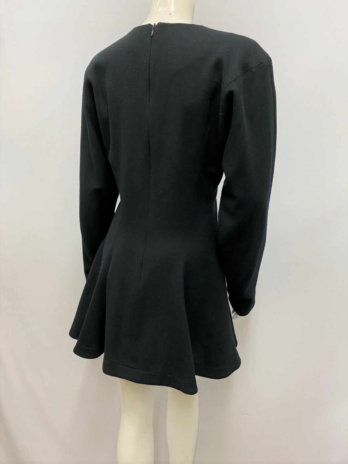 Vintage Barboglio Cristina Jan Dress Black 100% Wool Cool Large Bow on Cuff 10 6
