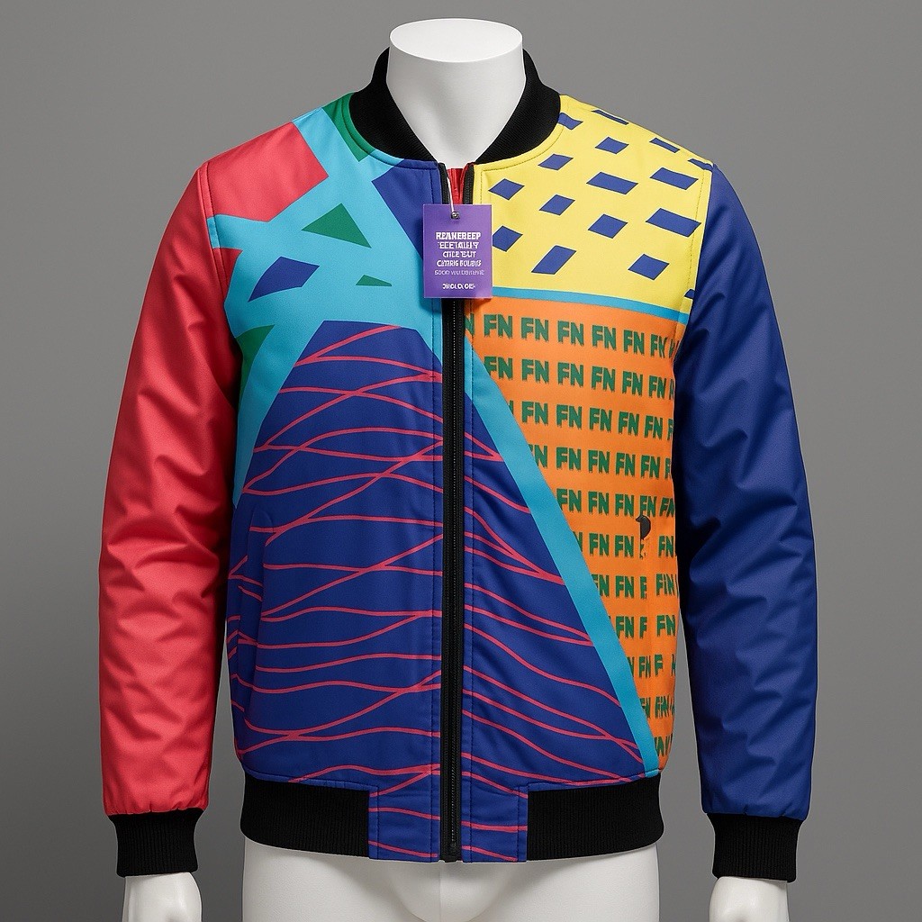 Four Bomber Mens Jacket Size Med Color-Block Design Broad welt pockets New