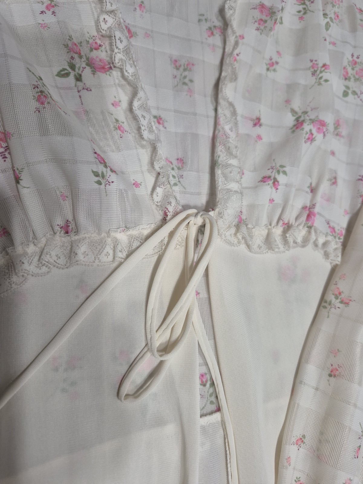 Vintage Ivory With Pink Floral Full Length Nightgown Robe Dutchess Jr 11 Girly
