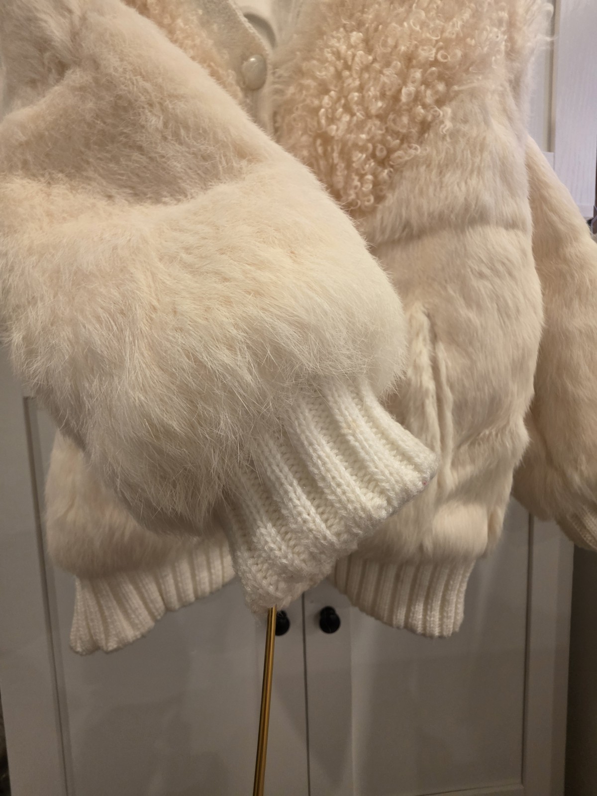 VTG Real Kid Goat Fur & Lamb Shearling Bomber Jacket Cream M Mixed Fur Knit
