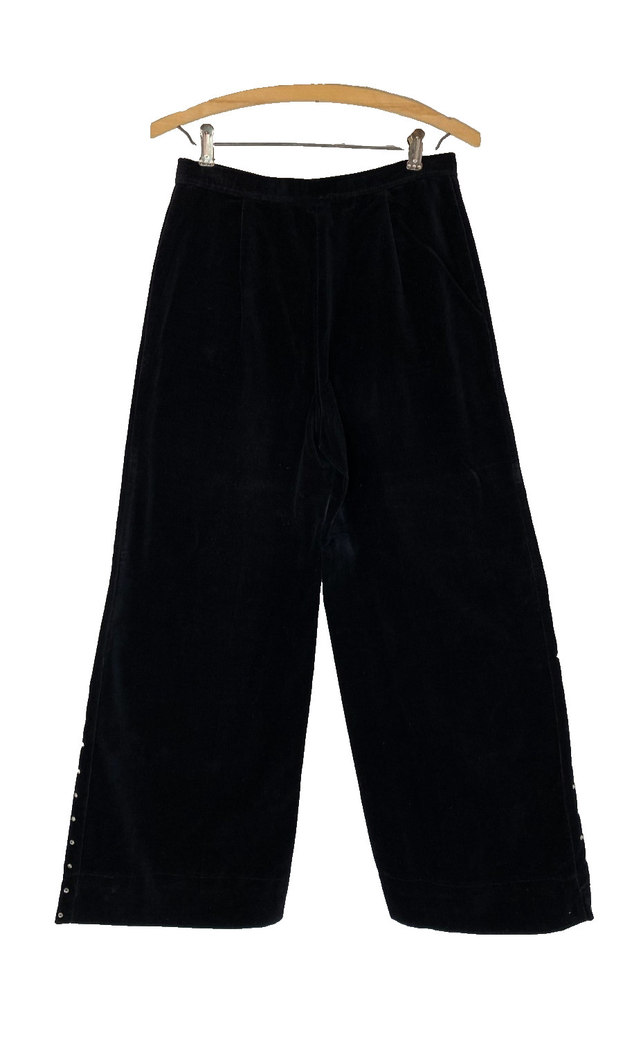 Vintage 1960s black velveteen wide leg pants S rhinestones high waist cotton