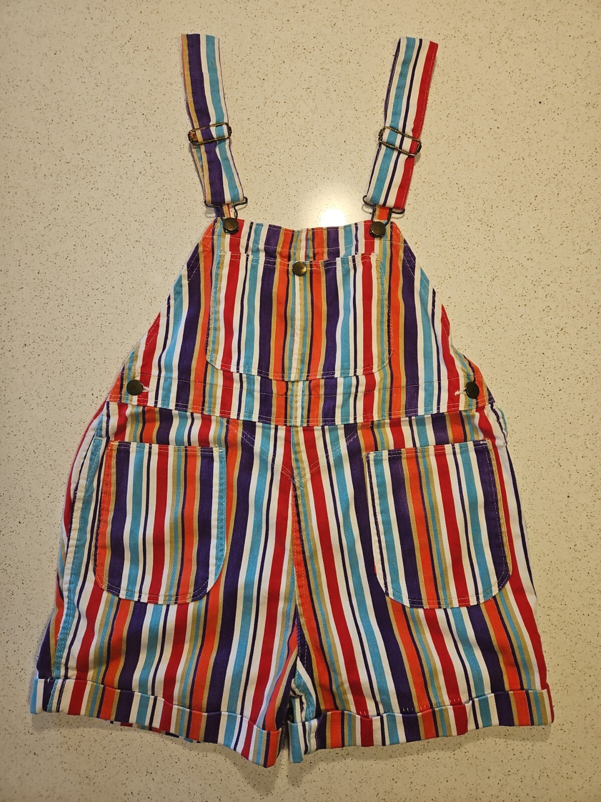 Vintage Striped Denim Shortalls Womens M Romper Overalls Funky Sanforized USA