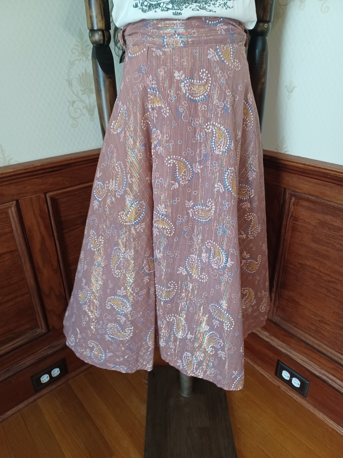 Vintage 1970s Iram Rose Metallic Rainbow Lurex Paisley Hippie Fairy Wrap Skirt