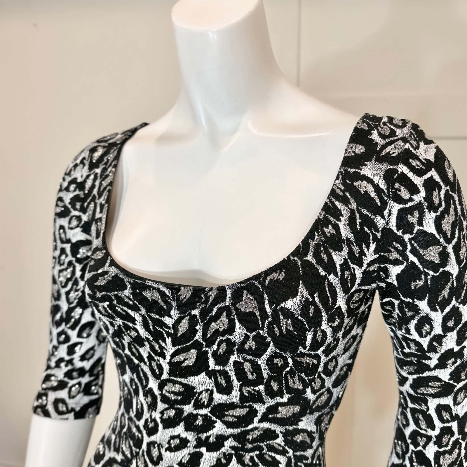 Vintage 90’s GLITTER ANIMAL PRINT BODYCON DRESS S y2k Party Mini Sexy Clubwear