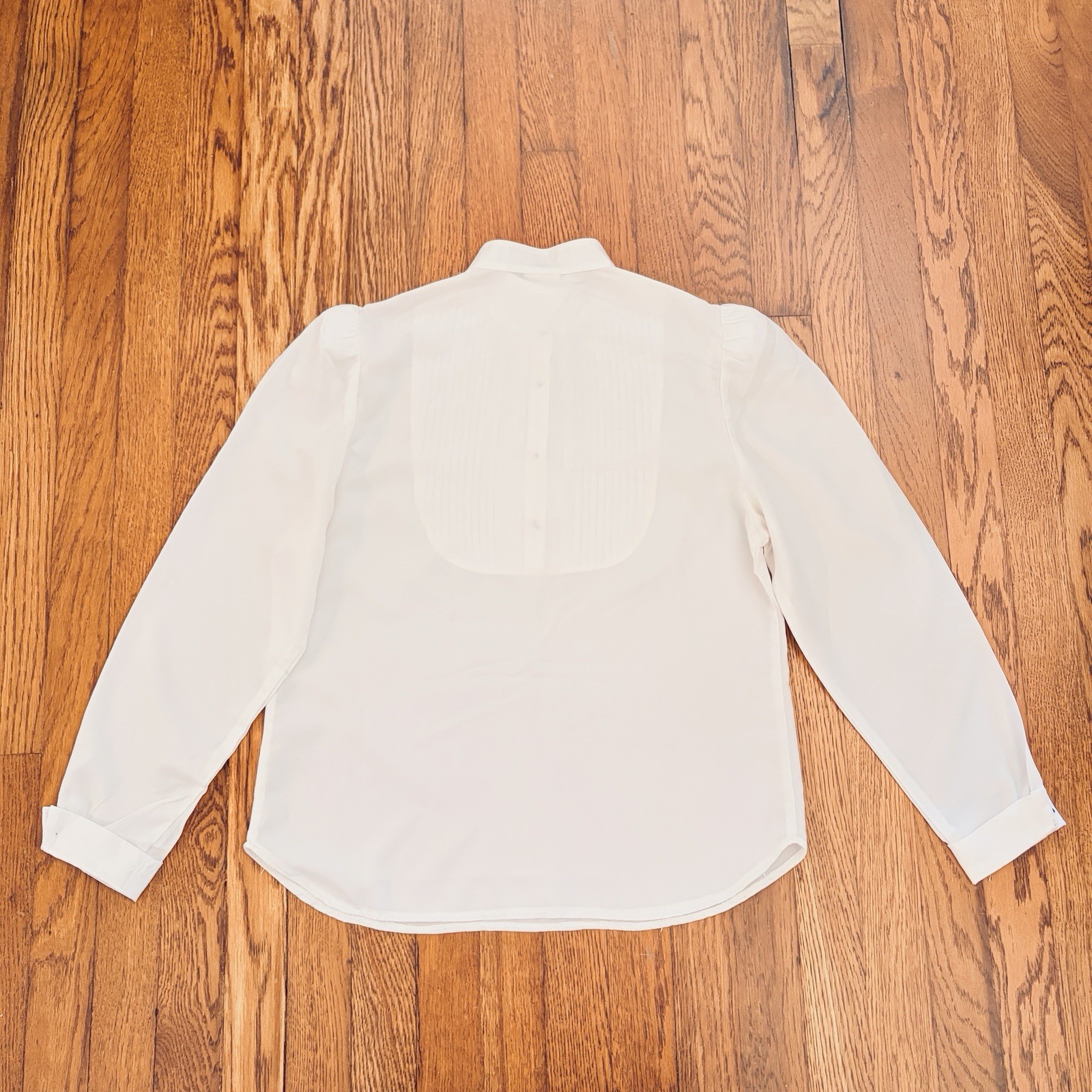 Vtg City Girl Tuxedo Top SZ M Off White Pleats Bib Puff Sleeve Prairie High Neck