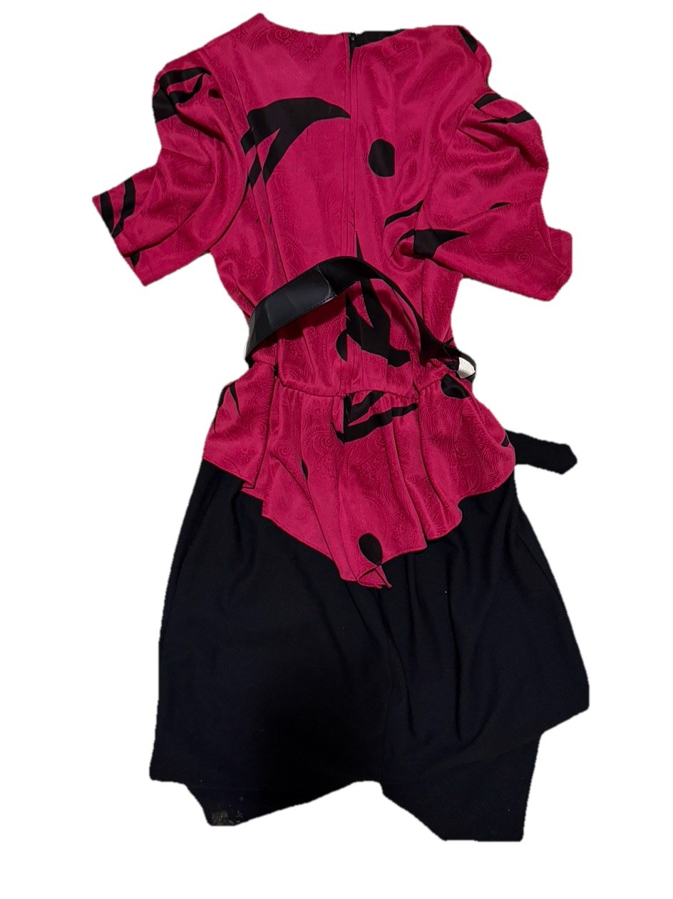 Sally Lou magenta dress Vintage 80s With Belt Size 10