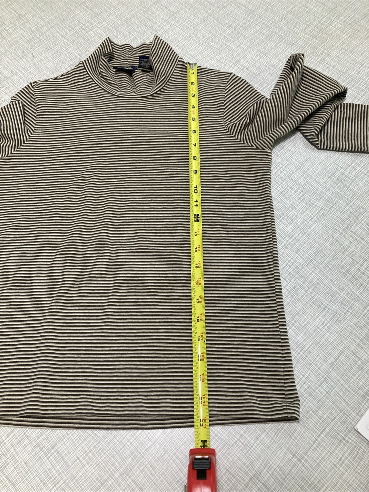 Vtg 90s Dockers LS & Co Micro Stripe Mock Turtleneck Shirt Top Brown Tan Retro