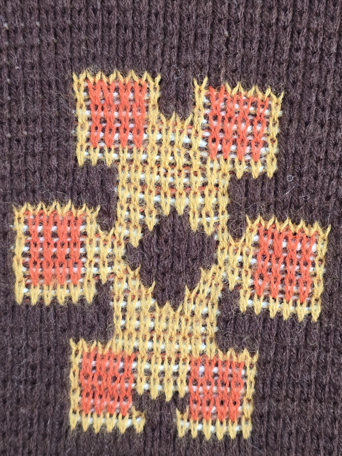 Montgomery Ward Vintage Knit Cape Brown Orange White Yellow Geometric Acrylic
