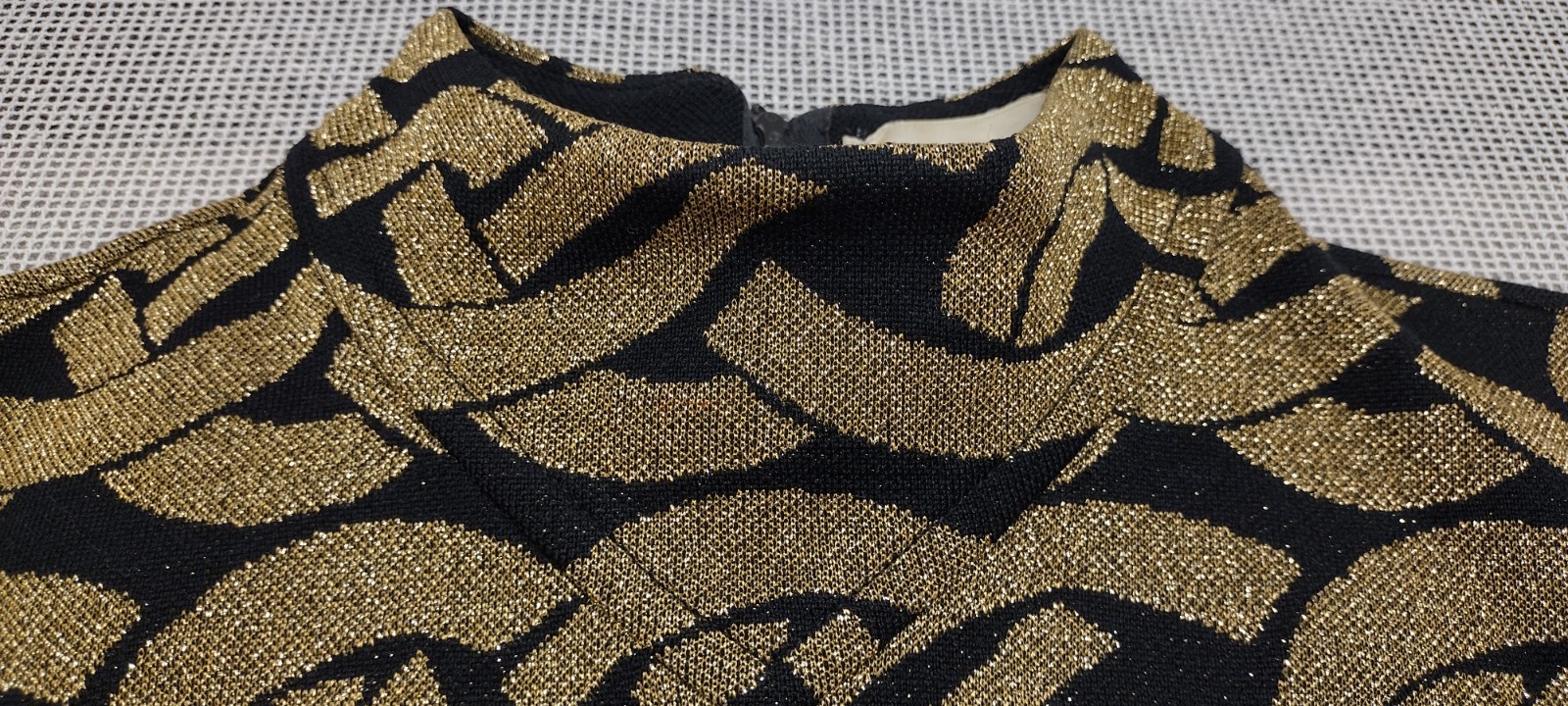 Vintage 60s Mod Mini Dress Gold Metallic Virgin Wool KIMBERLY M MOCK LONG SLEEVE
