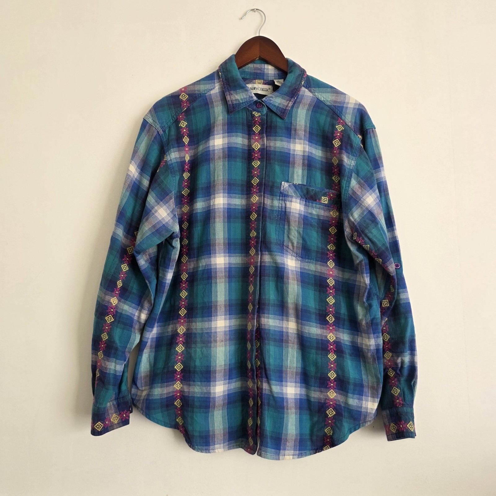 Vintage Cabin Creek Womens Large Southwestern-style plaid button-down Shirt