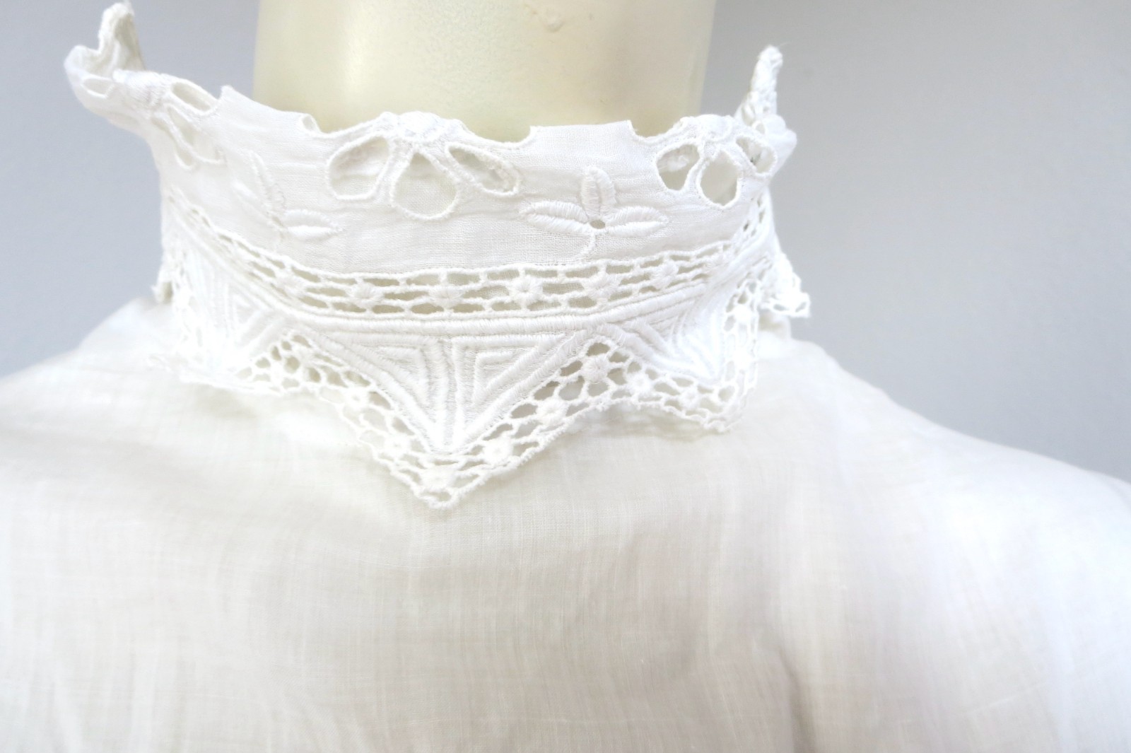 Victorian High Neck White Elegant Eyelet And Lace Dress 36 Bust