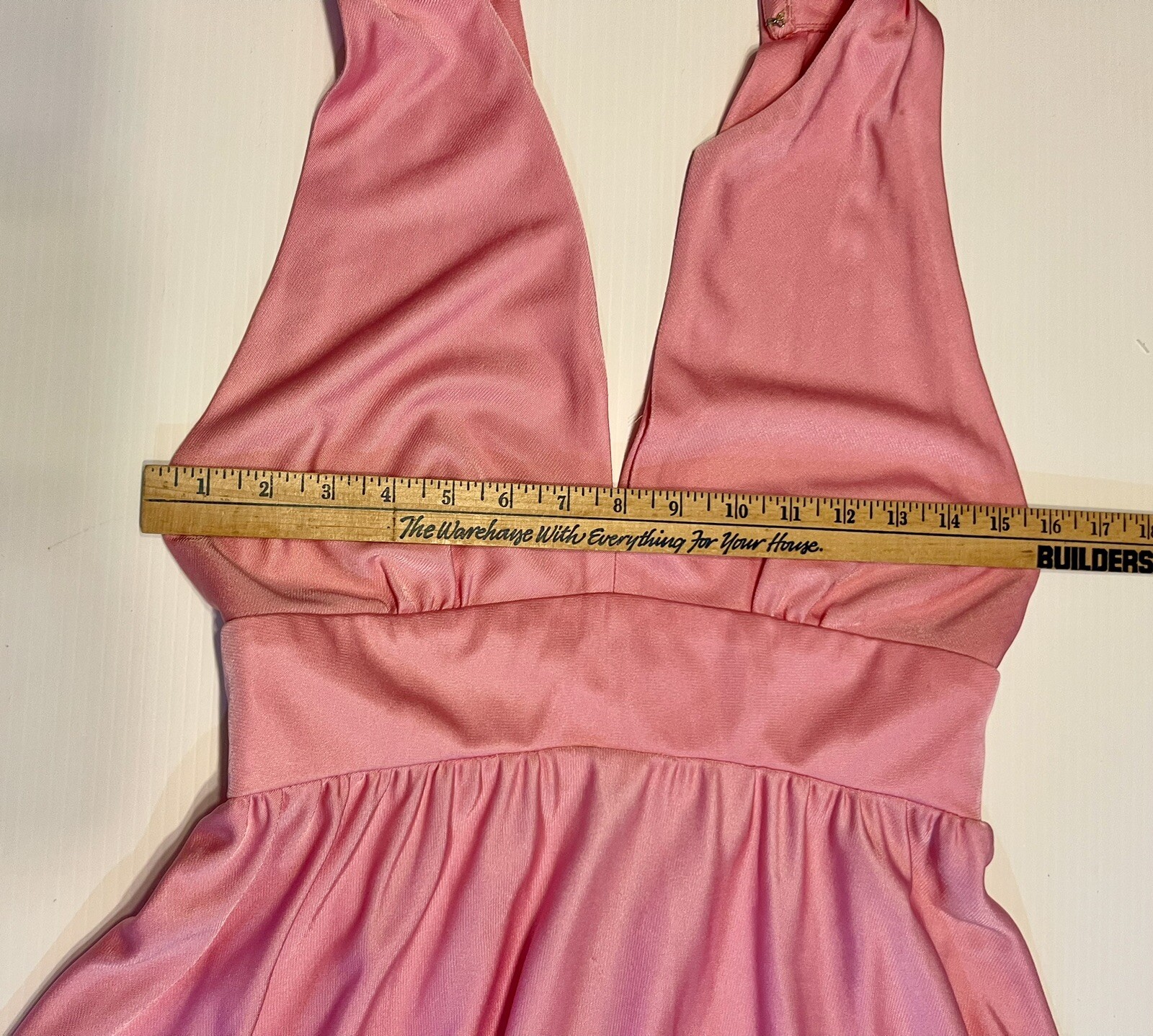 VTG 1970s PINK Ball Gown Liquid Silk Party Halter Gala Formal Size Small