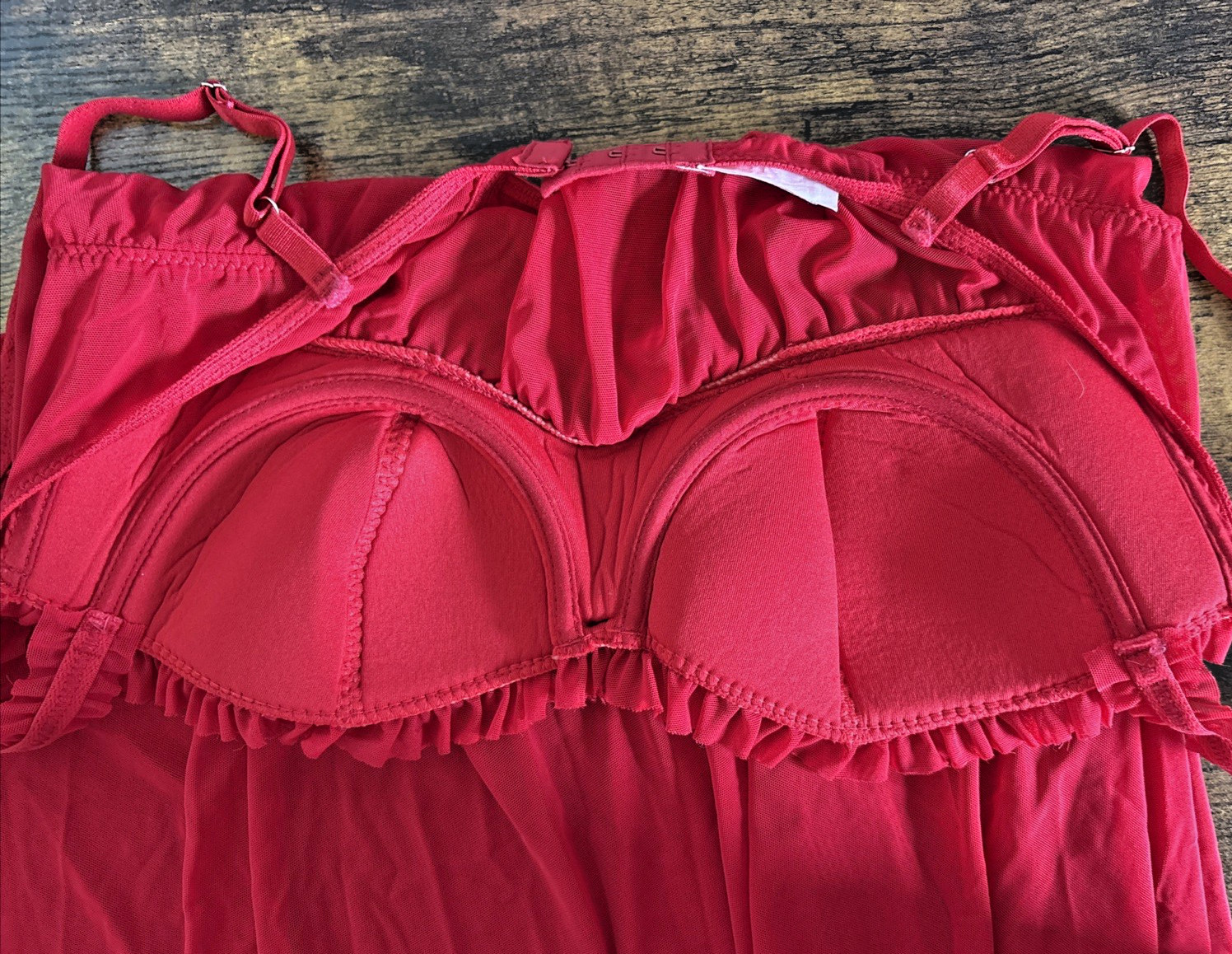 Vtg Fredericks of Hollywood L BabyDoll Slip Sheer Red Lace Coquette Burlesque