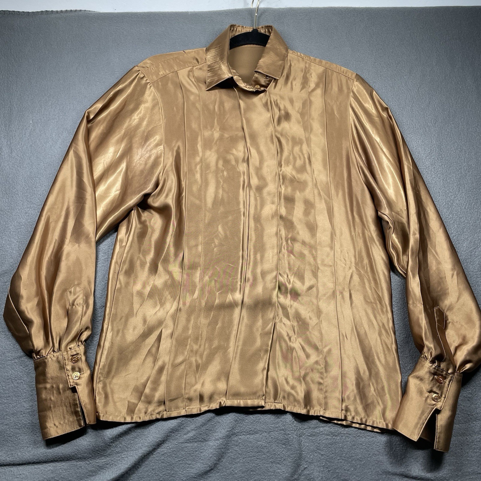 Jaeger vintage gold satin formal Blouse Sm 34 UK glam retro mod style