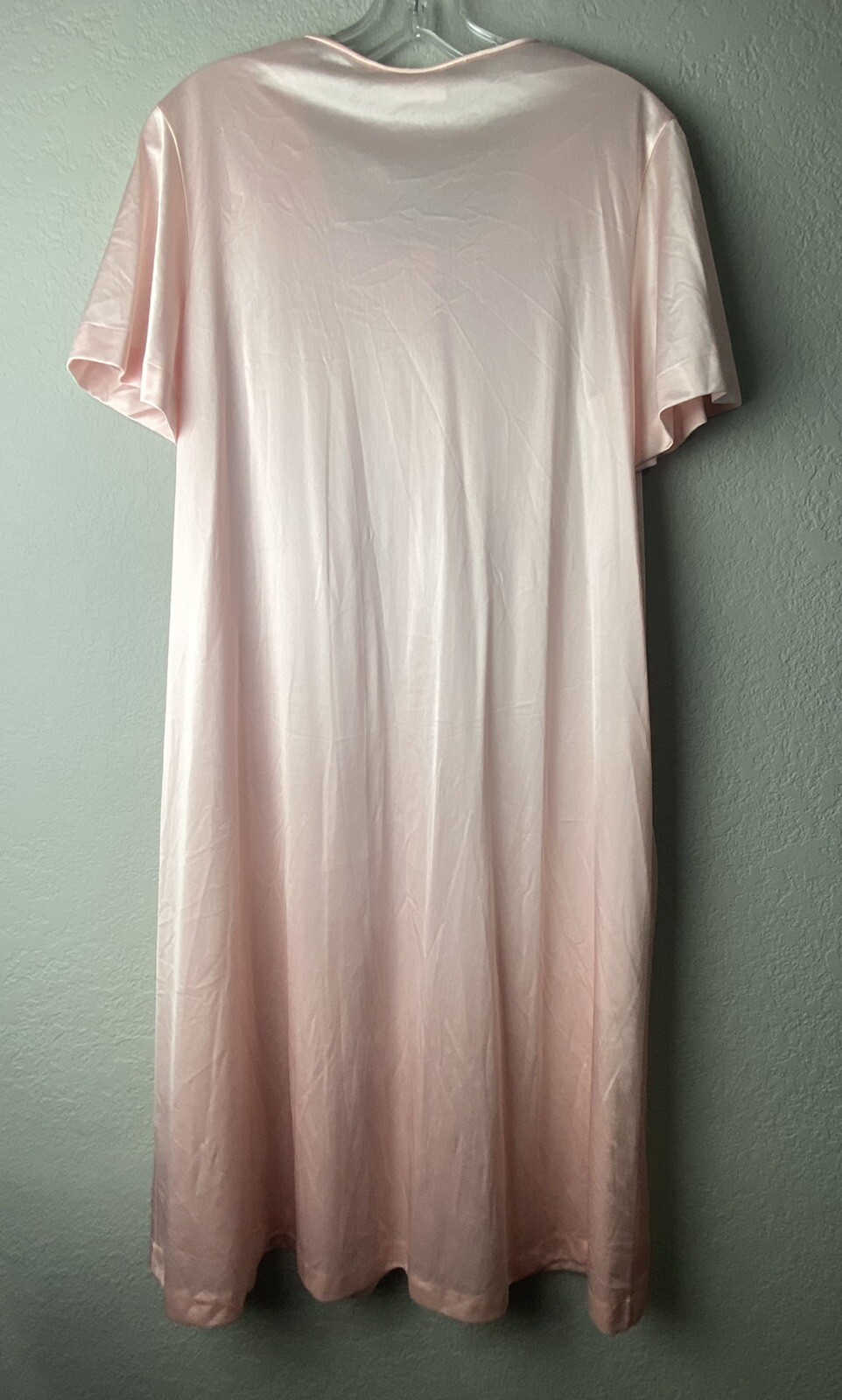 VTG Jolie Two Peignoir Nylon Silky Shiny Pink Sheer Flowers Embroidered MED
