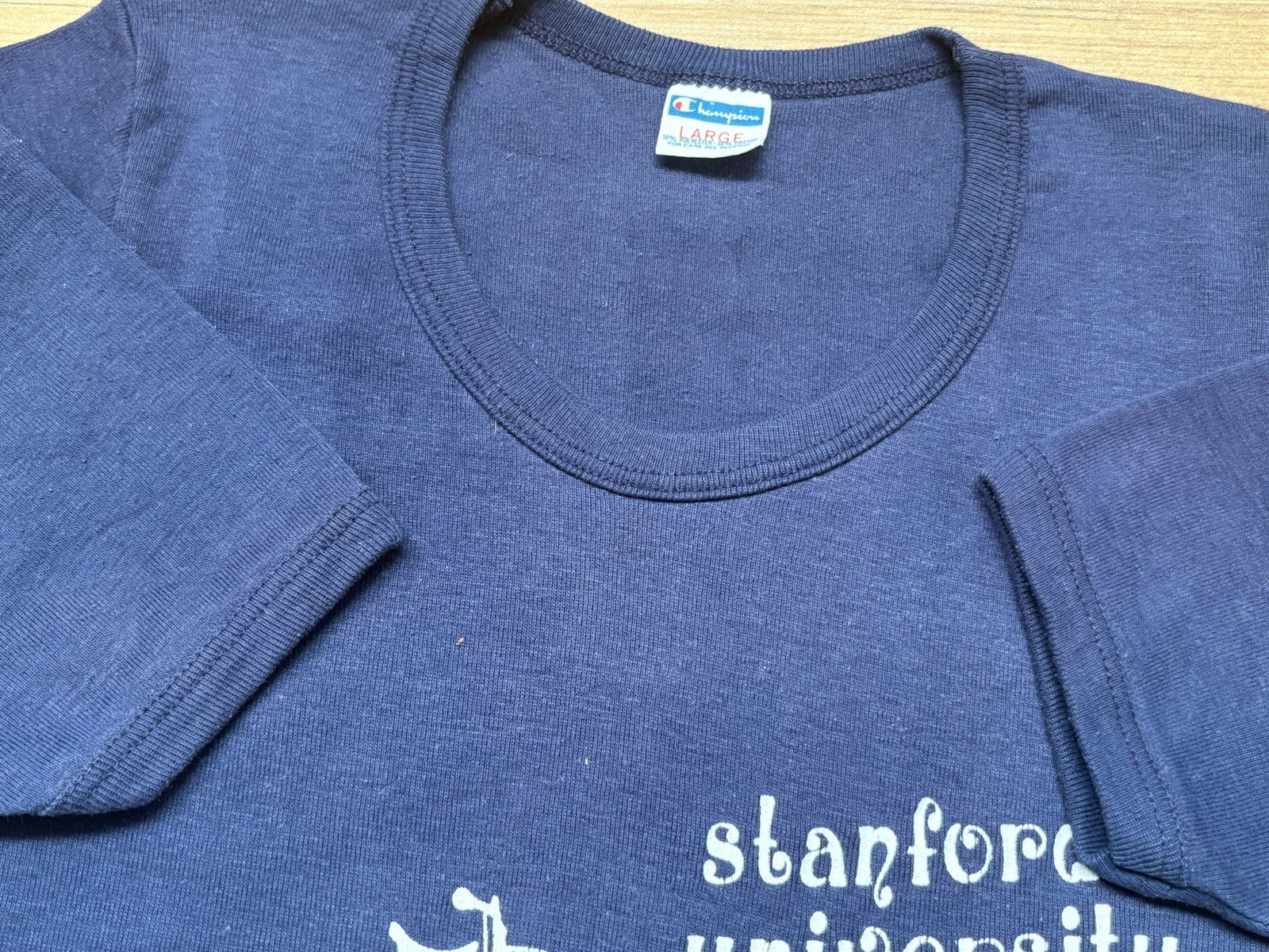 Vintage 70s Champion Stanford University Penny Farthing Bicycle Shirt Womens L