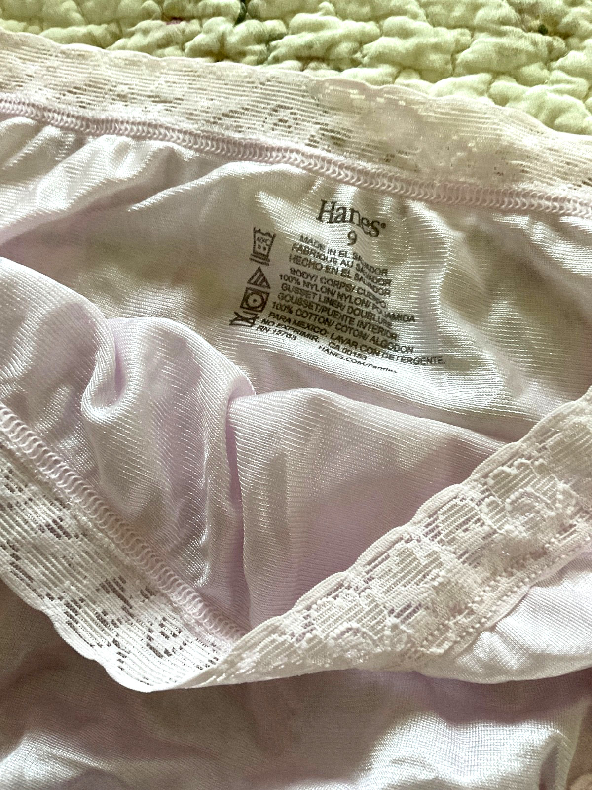 Vtg. Hanes Panties Pink Silky Nylon Floral Lace Hi-Cut Bikini Brief Panty Size 9