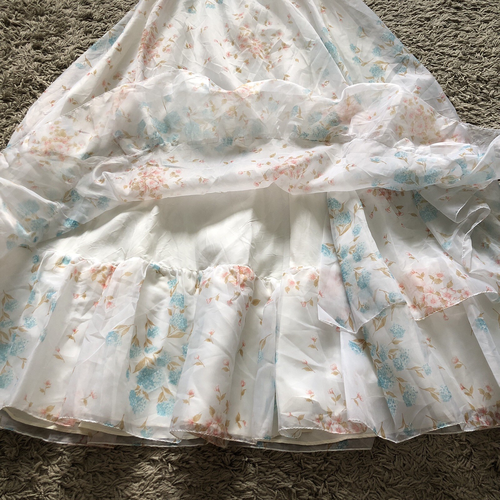 ILGWU Maxi Dress Ruffles Brunch Prom Gown Floral Easter Bridal Prairie Vintage