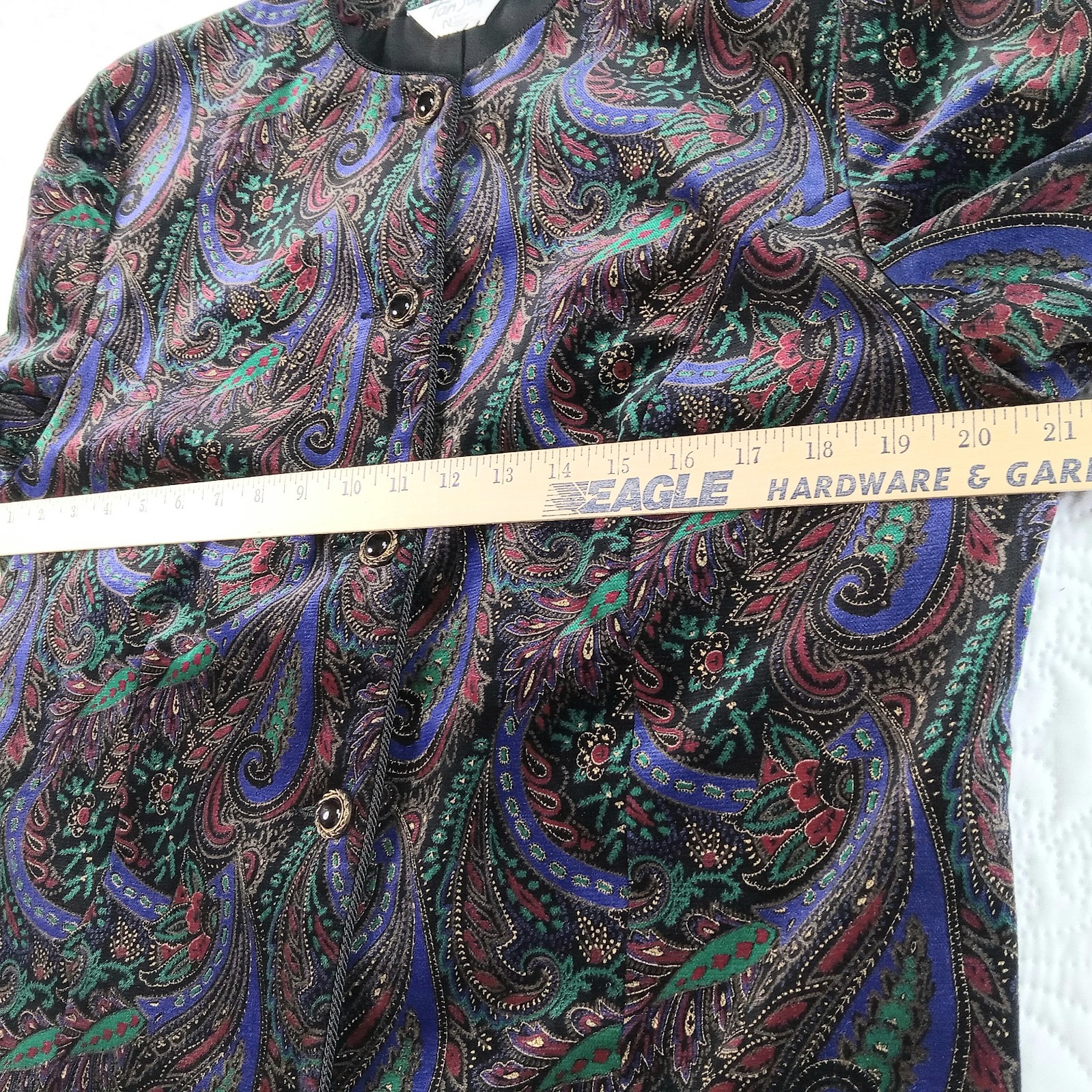 Tan Jay Velour Velvet Jacket Womens XL Paisley Lined Baroque Design Vtg 80s NWOT