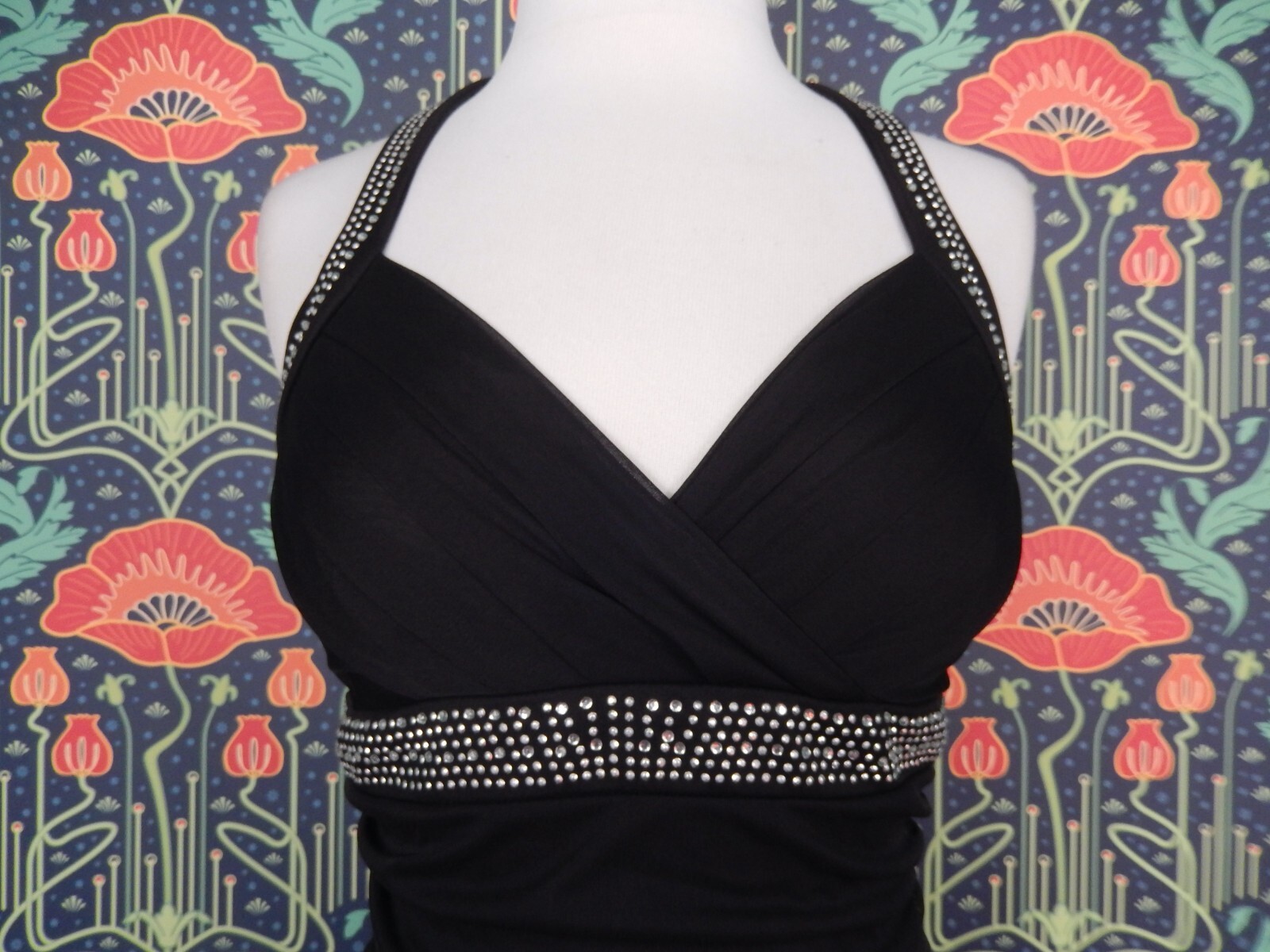 Vintage 90’s Y2K Black Whimsigoth Pointy Hem Halter Fairycore Mesh Party Dress