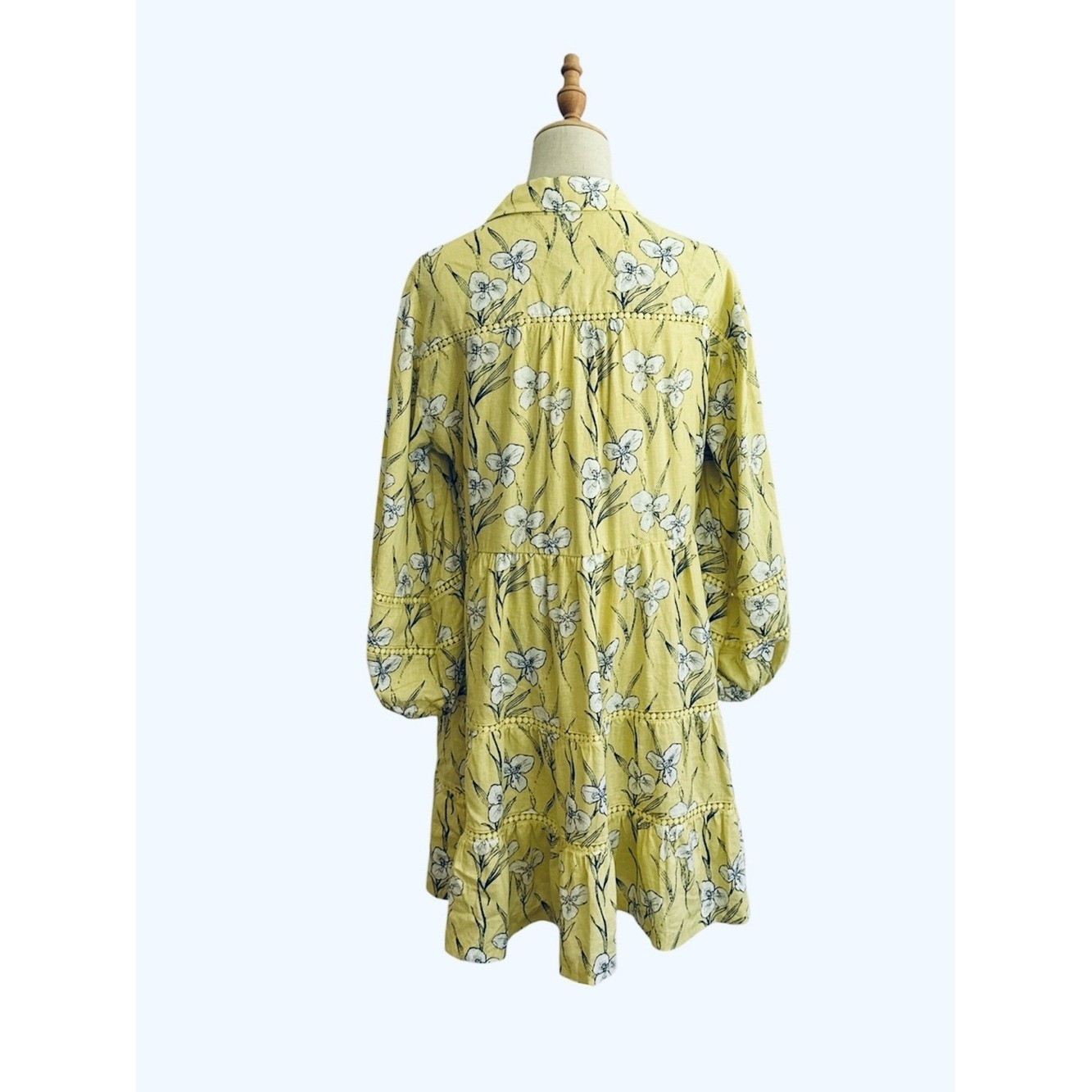 Anthropologie Maeve Bettina Mini Shirt Dress Linen Yellow Floral Size Small New