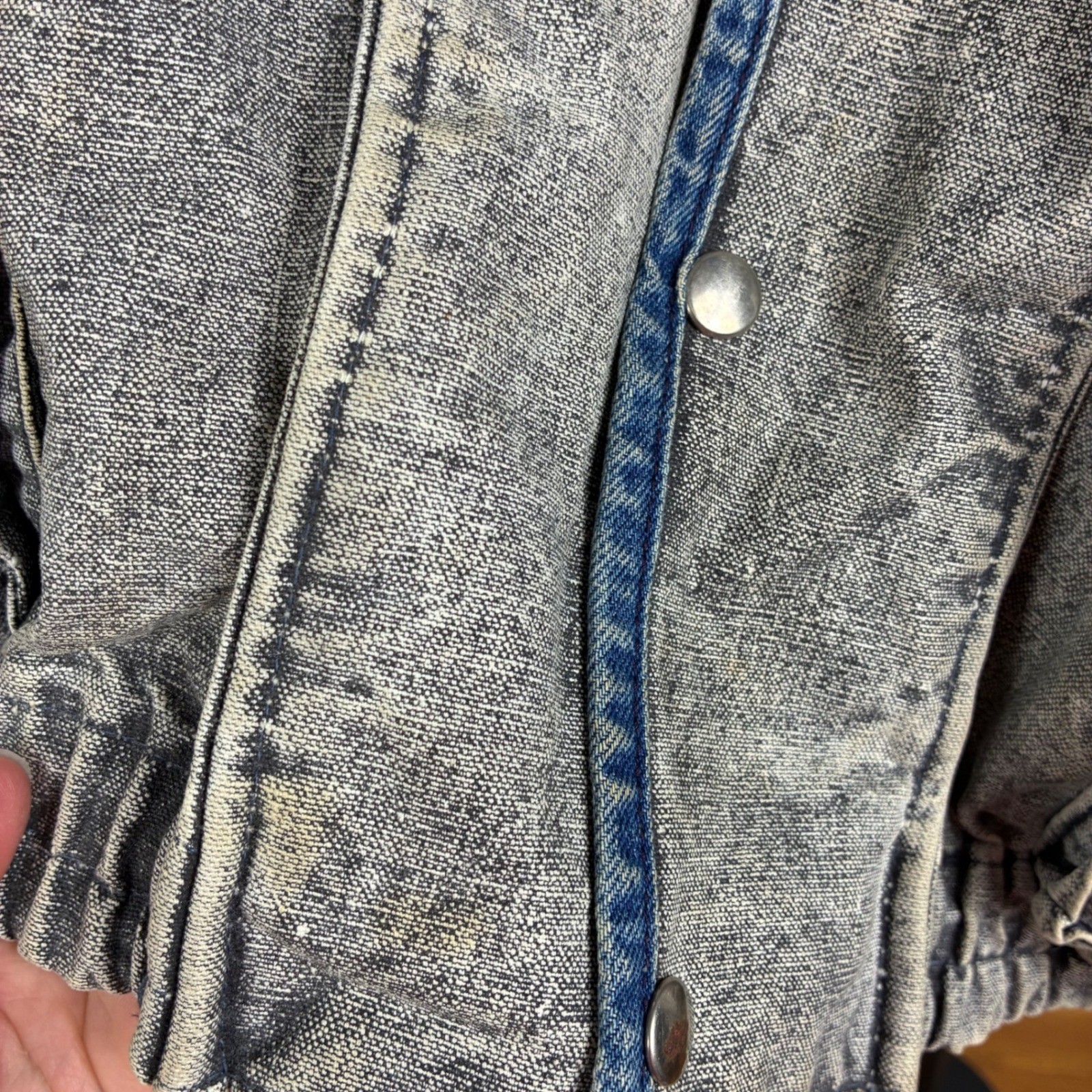 Vtg 80s GUESS by Georges Marciano Colorblock Fringe Denim Jacket AcidWash Bomber