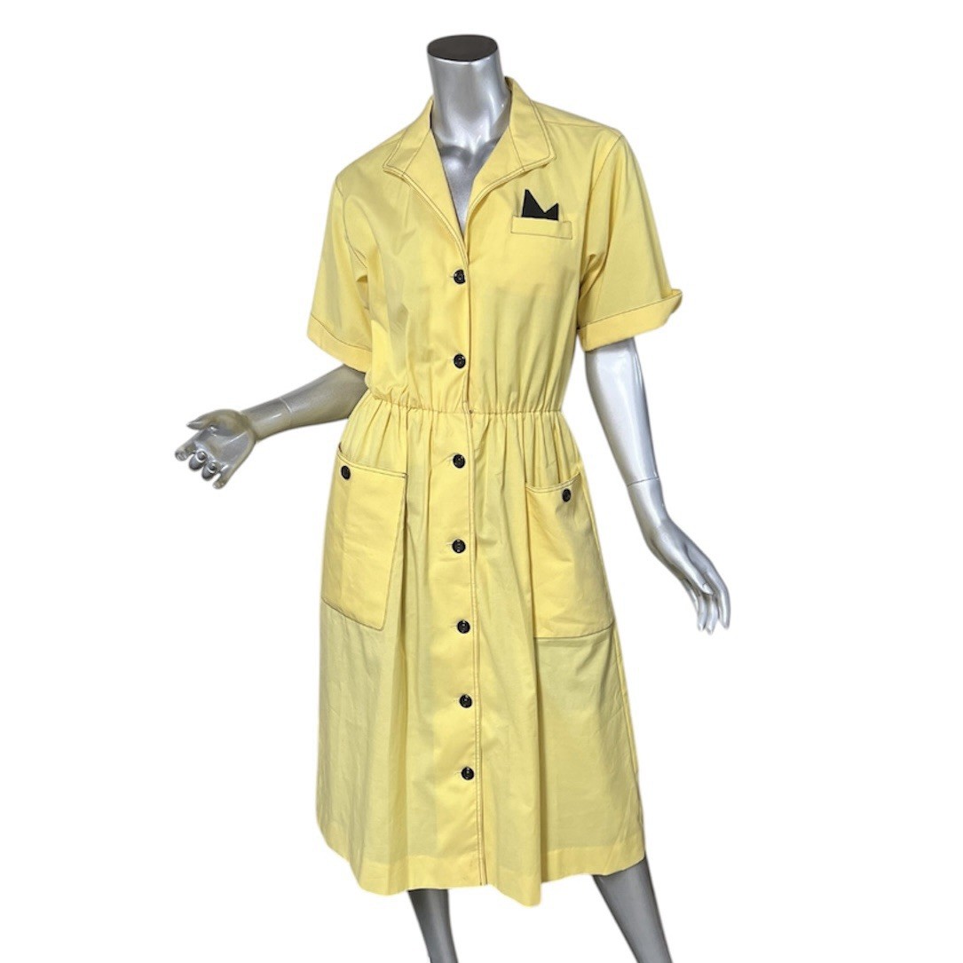 Vintage Willi Of California Yellow Fit & Flare Button Front Pockets Shirt Dress