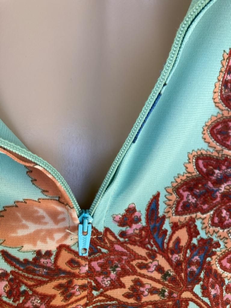 Corky Craig California Dress Vtg 1960s Caplet Shawl Collar Aqua Rose Paisley