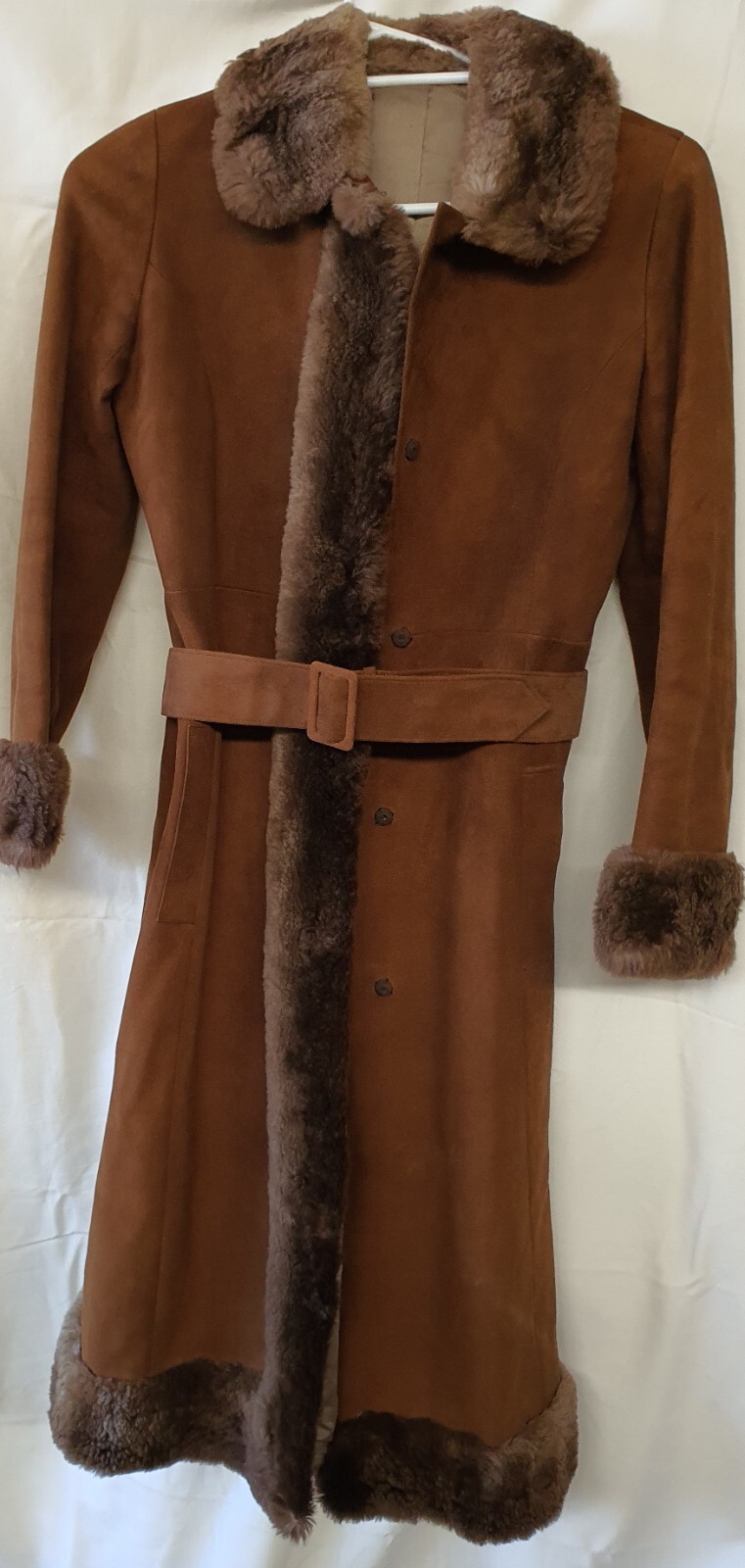 Vintage Lisal Melbourne 1970s Afghan Suede Coat with Lambs Wool Cuffs Collar SzS