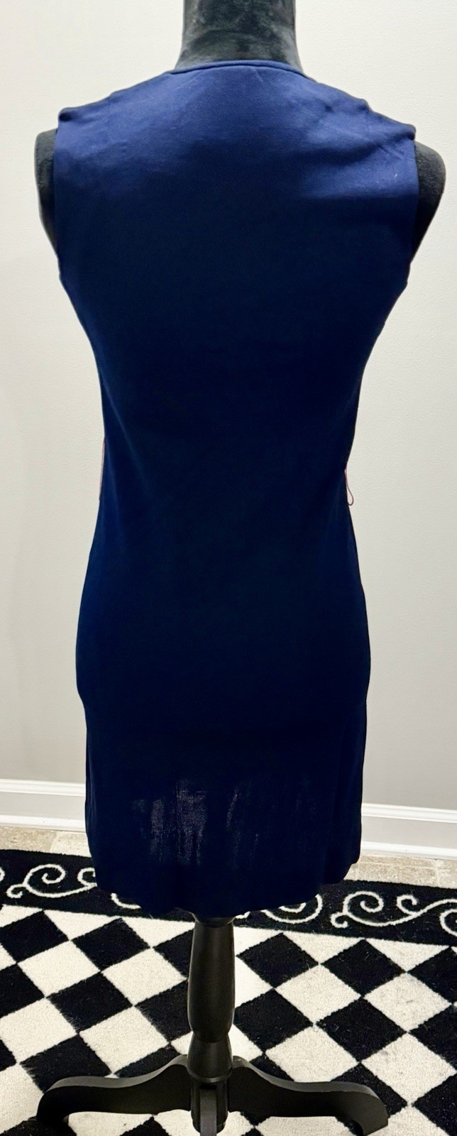 Vintage 1970s Mod Women’s Navy & Red Shift Dress with Gold Buttons