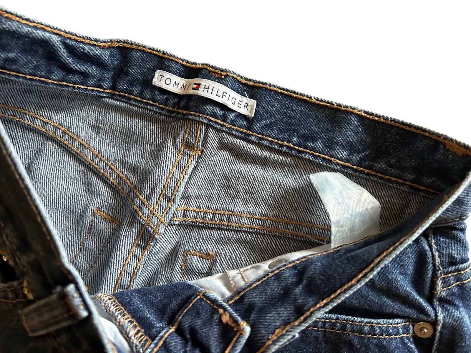 Y2K Tommy Hilfiger Jeans High Waisted Slouch Denim Pants Faded Leather Tag