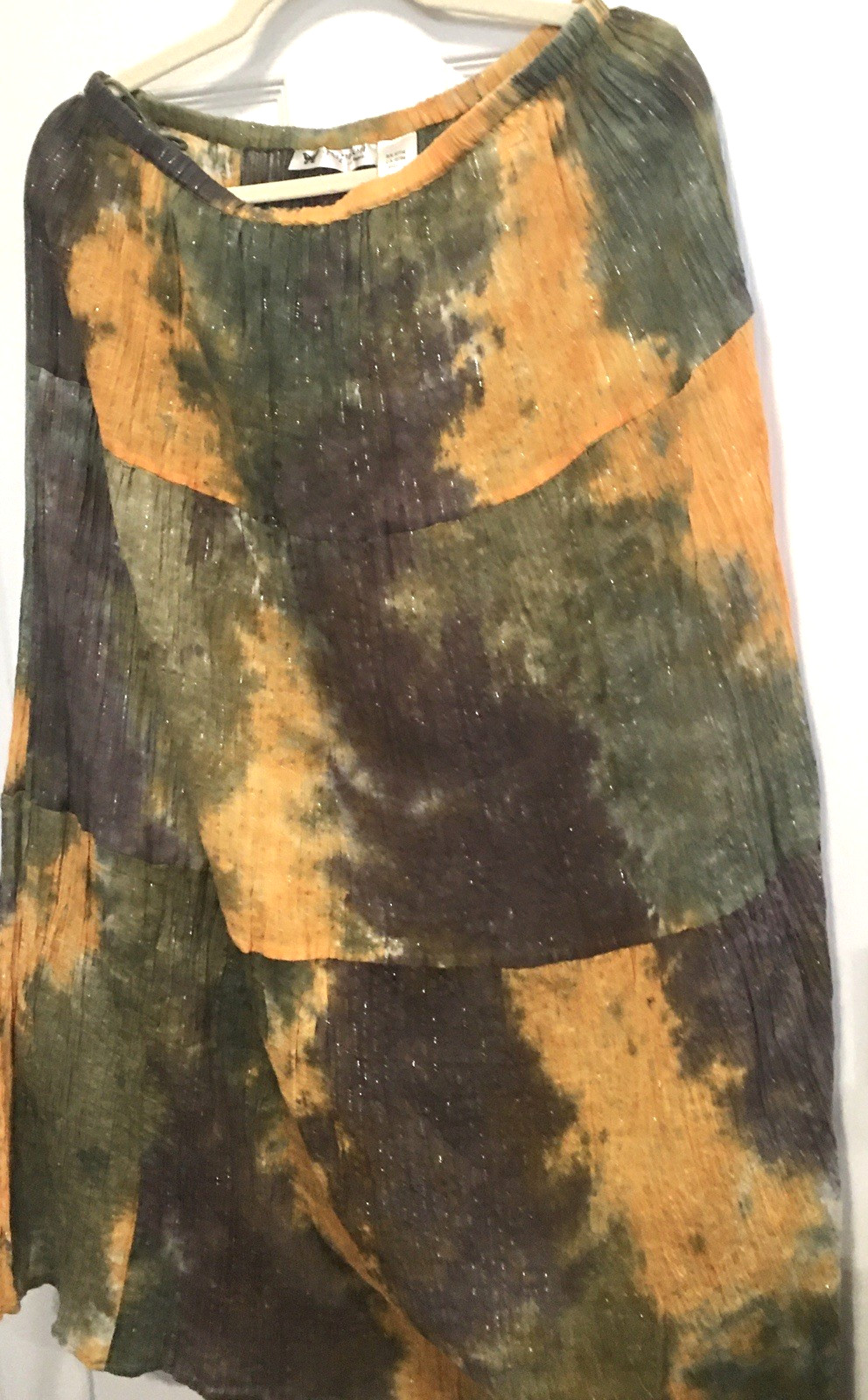 Vtg Papillon Tie Dye Long Skirt Womens L Glittery Thread Boho Hippy Multicolor