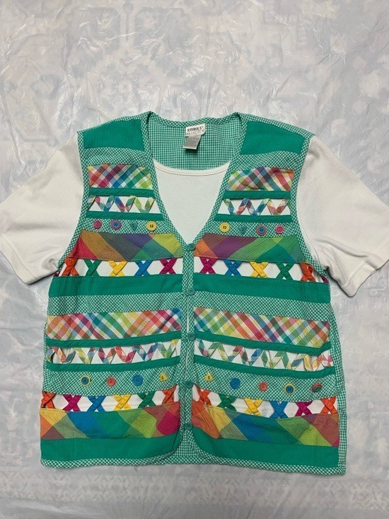 Vintage 90s Colorful Grandmacore Vest Shirt With Buttons Size Large