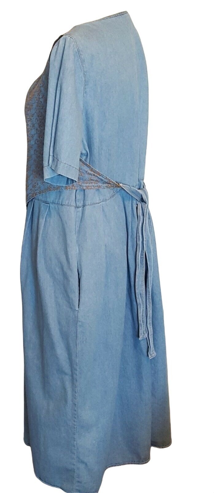 Vintage 80’s Dress 16P Petite Women’s Blue Chambray Cotton Attached Vest